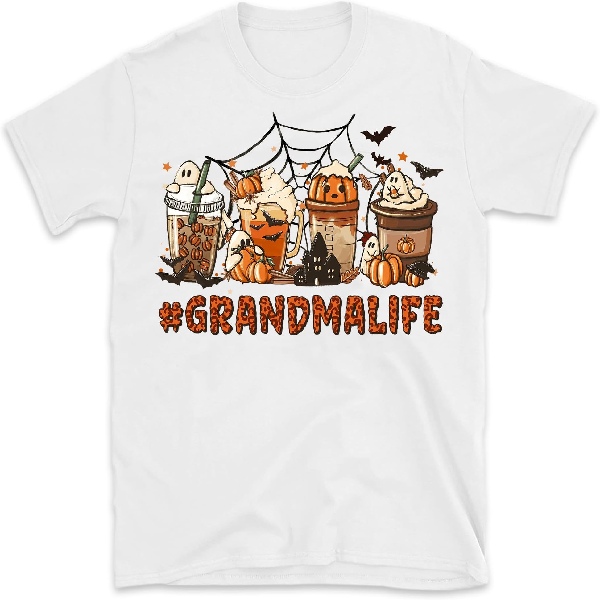 Personalized Grandma Coffee Shirt, Custom Halloween Grandma Grandchild Names, Halloween Pumpkin Spice Latte Mimi Grandma Life T-Shirt