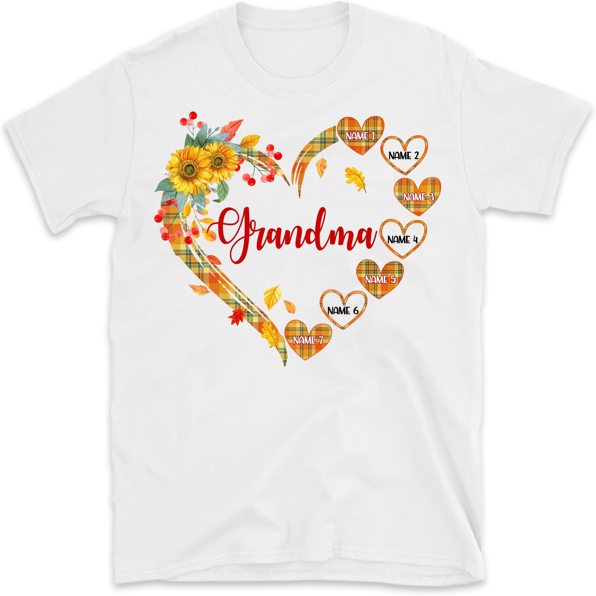 Custom Grandma Fall Sunflowers Shirt with Grandkids Names Personalized Nana Shirt with Kids Name T-Shirt