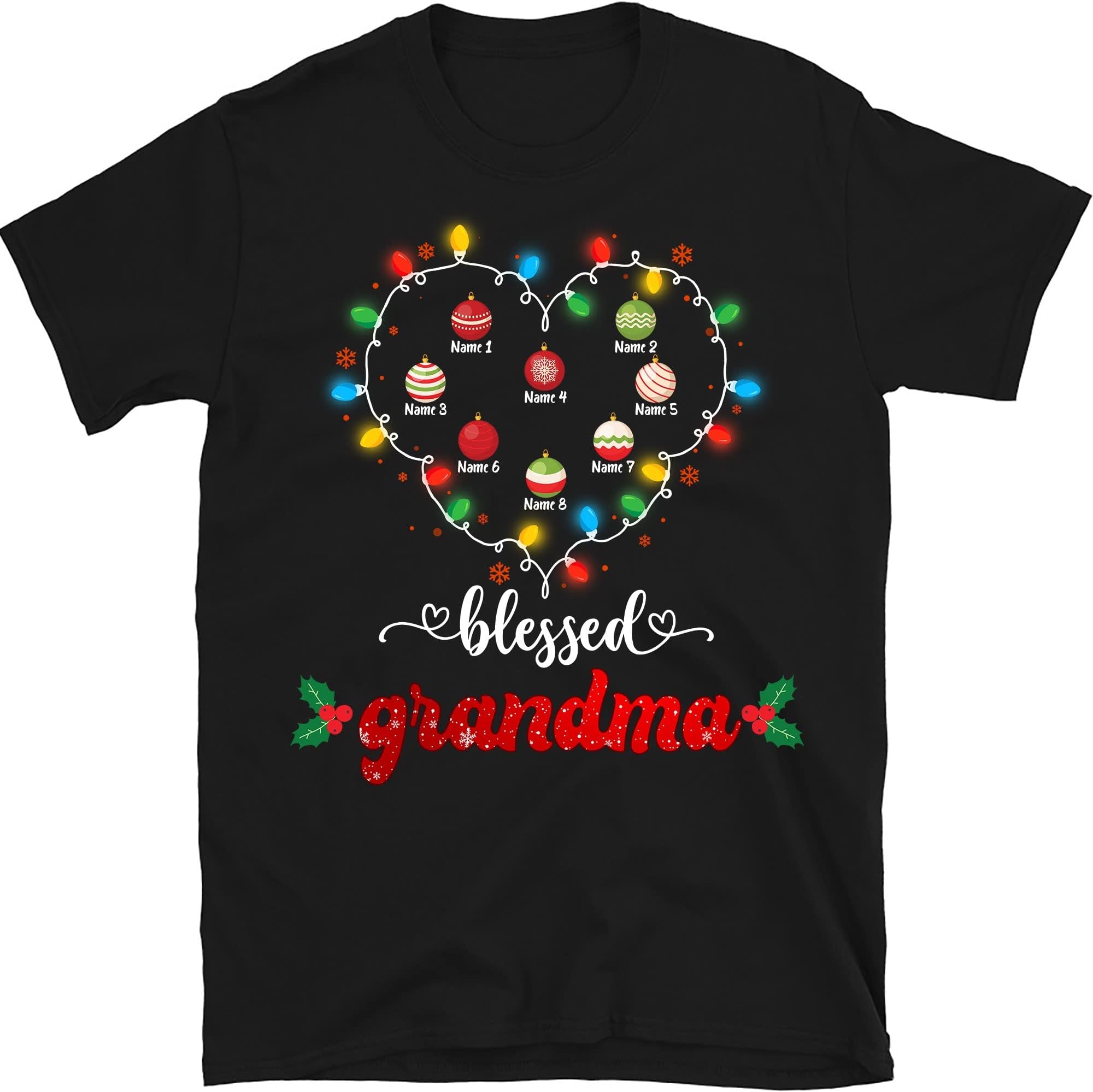 Personalized Christmas Grandma T Shirt, Blessed Mimi Shirt, Custom Christmas Nana Shirt with Grandkids Names Tee Multicolored