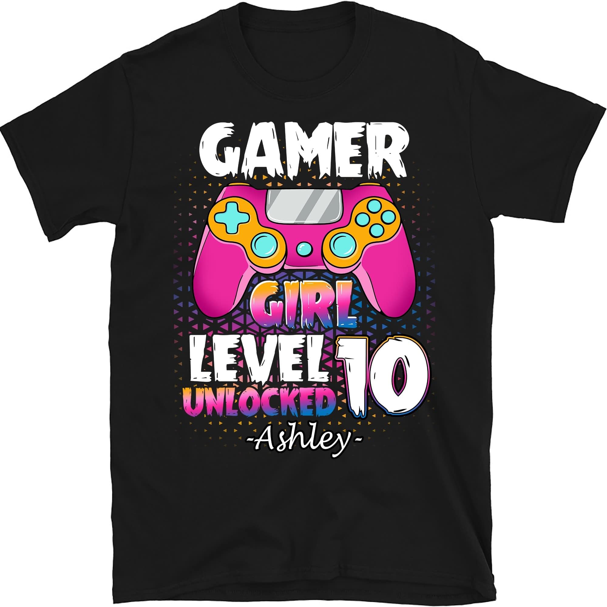 Personalized Gamer Girl Birthday Shirt, Level 10 Unlocked Birthday T-Shirt, Gamer Kids Birthday Outfit, Girl Gamer Birthday Party Costume Multicolored