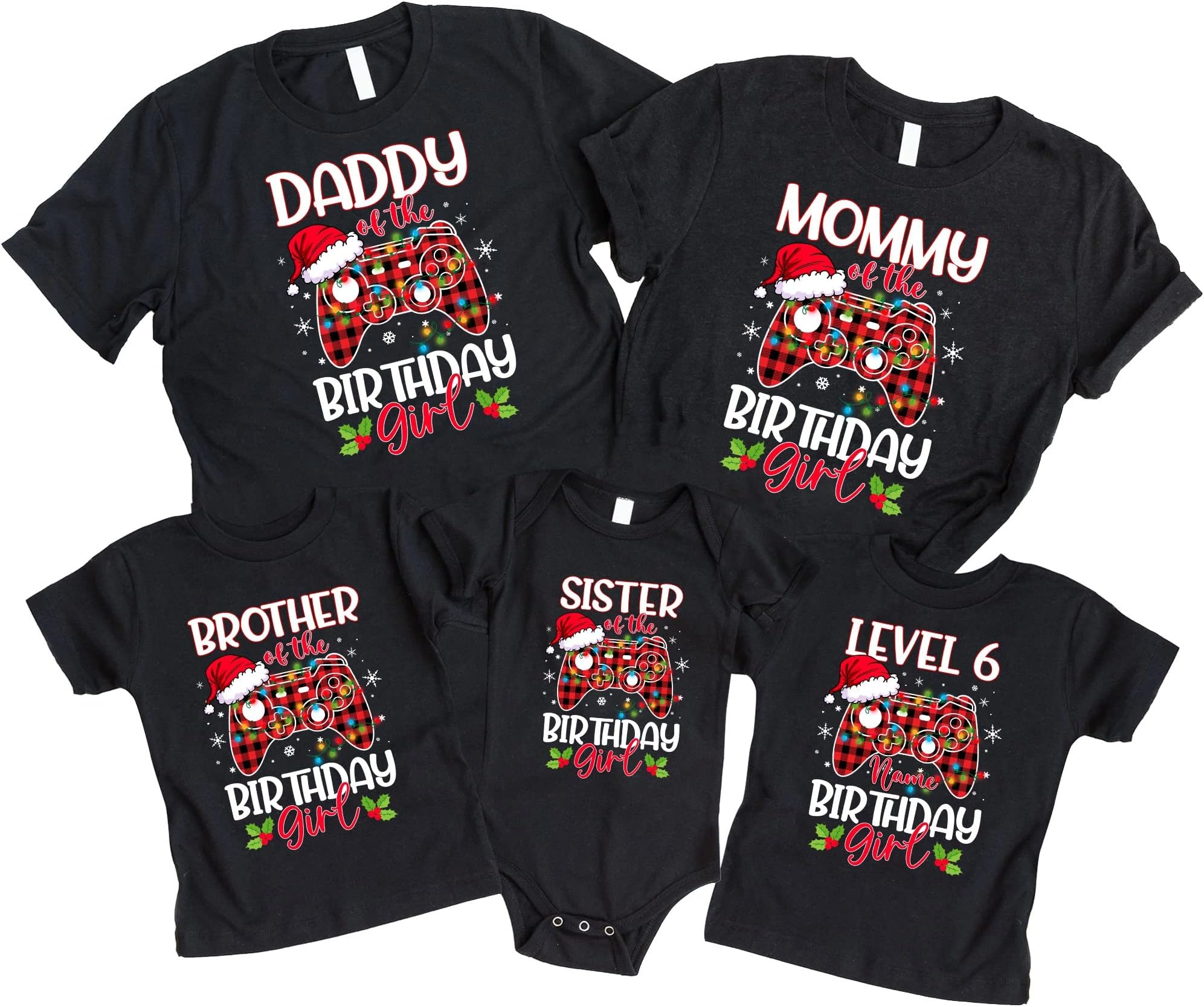 Gamer Birthday Girl Christmas T-Shirt, Personalized Birthday Shirt, Video Game Shirt, Birthday Party X mas Shirt, Matching Family Shirt Multicolored