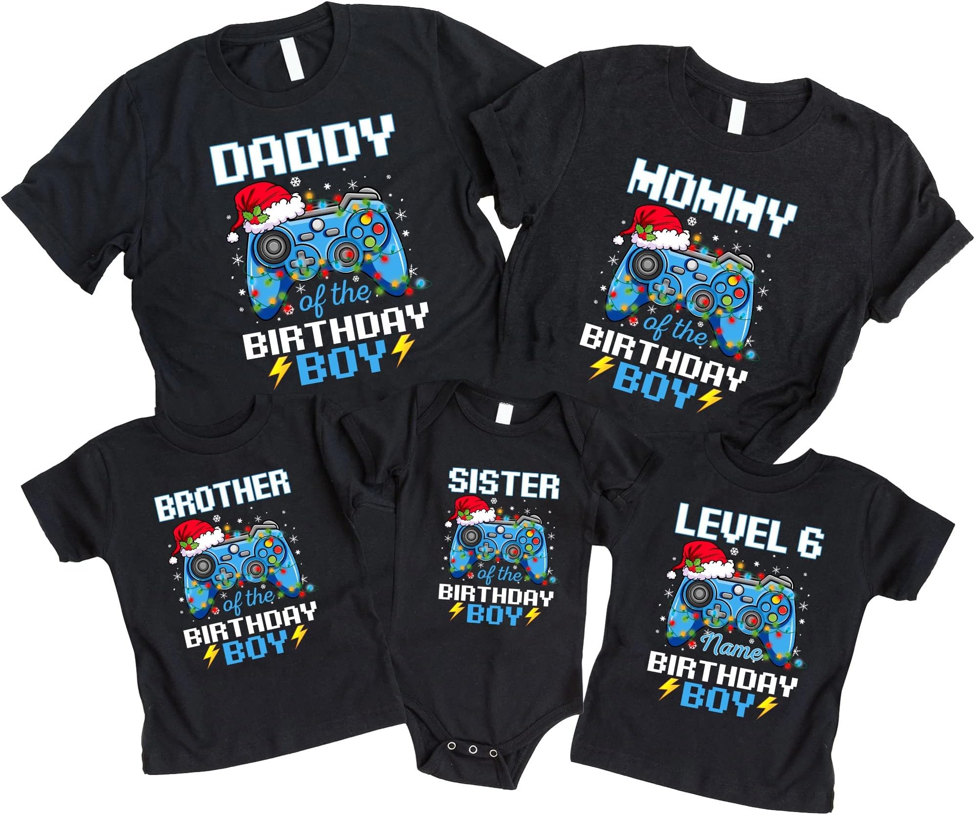 Gamer Birthday Boy Christmas T-Shirt, Personalized Birthday Shirt, Video Game Shirt, Birthday Party X mas Shirt, Matching Family Shirt Multicolored