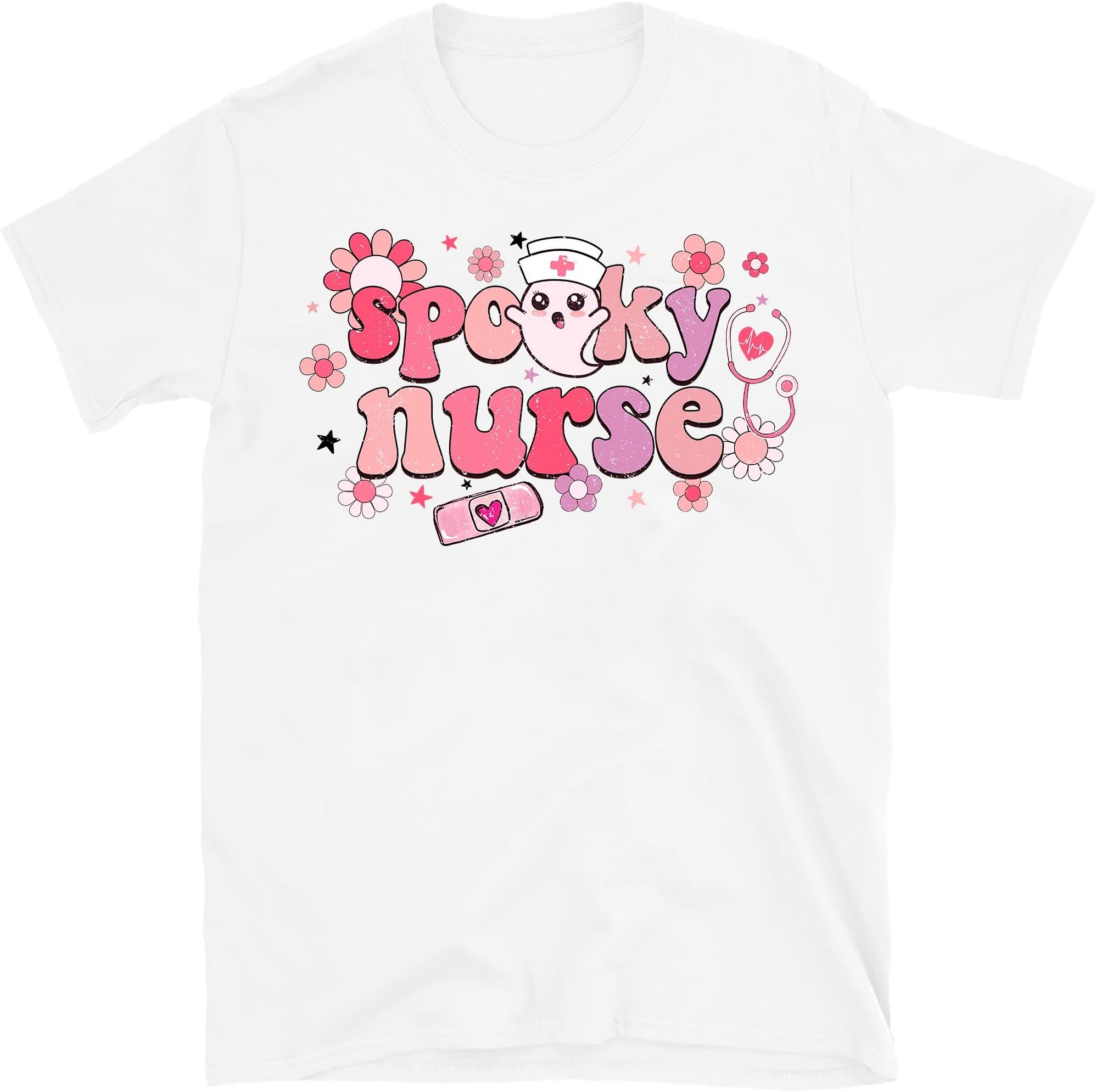 Halloween Spooky Nurse Shirt, Groovy Registered Nurse T-Shirt, Retro Rn LPN,Fall Nurse Ghost Shirt, Gift for Nurse – White/Small