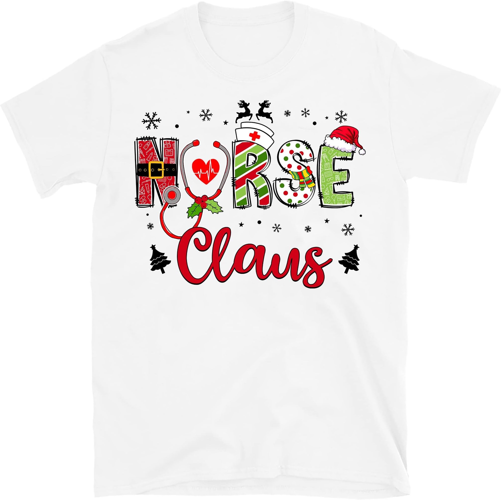 Nurse Claus, Christmas Nurse T-Shirt, Leopard Nurse Shirt, Nurse Christmas Shirt, Nurse Christmas Shirt, Funny Christmas – White/4X-Large