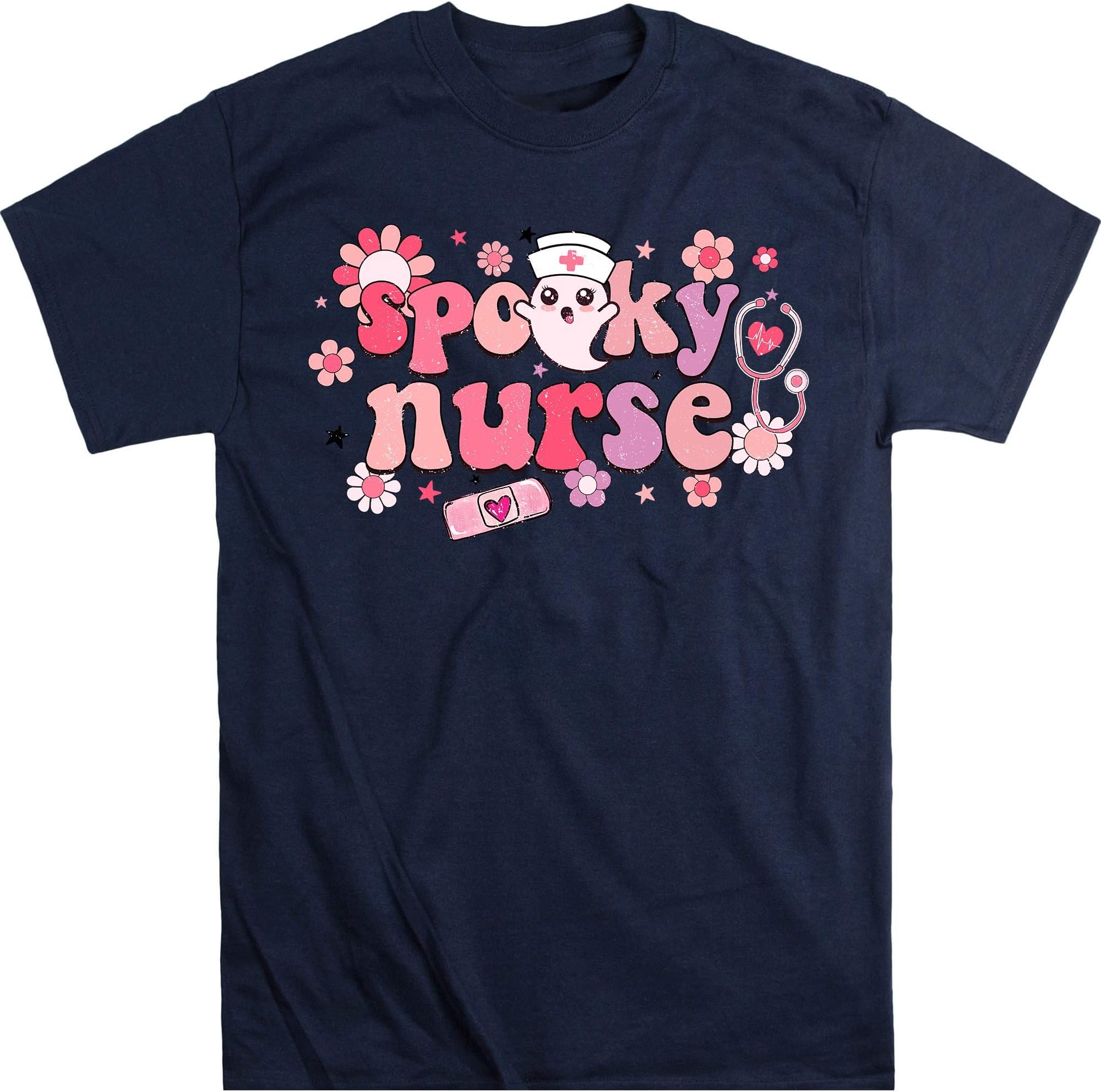 Halloween Spooky Nurse Shirt, Groovy Registered Nurse T-Shirt, Retro Rn LPN,Fall Nurse Ghost Shirt, Gift for Nurse – Navy/Large