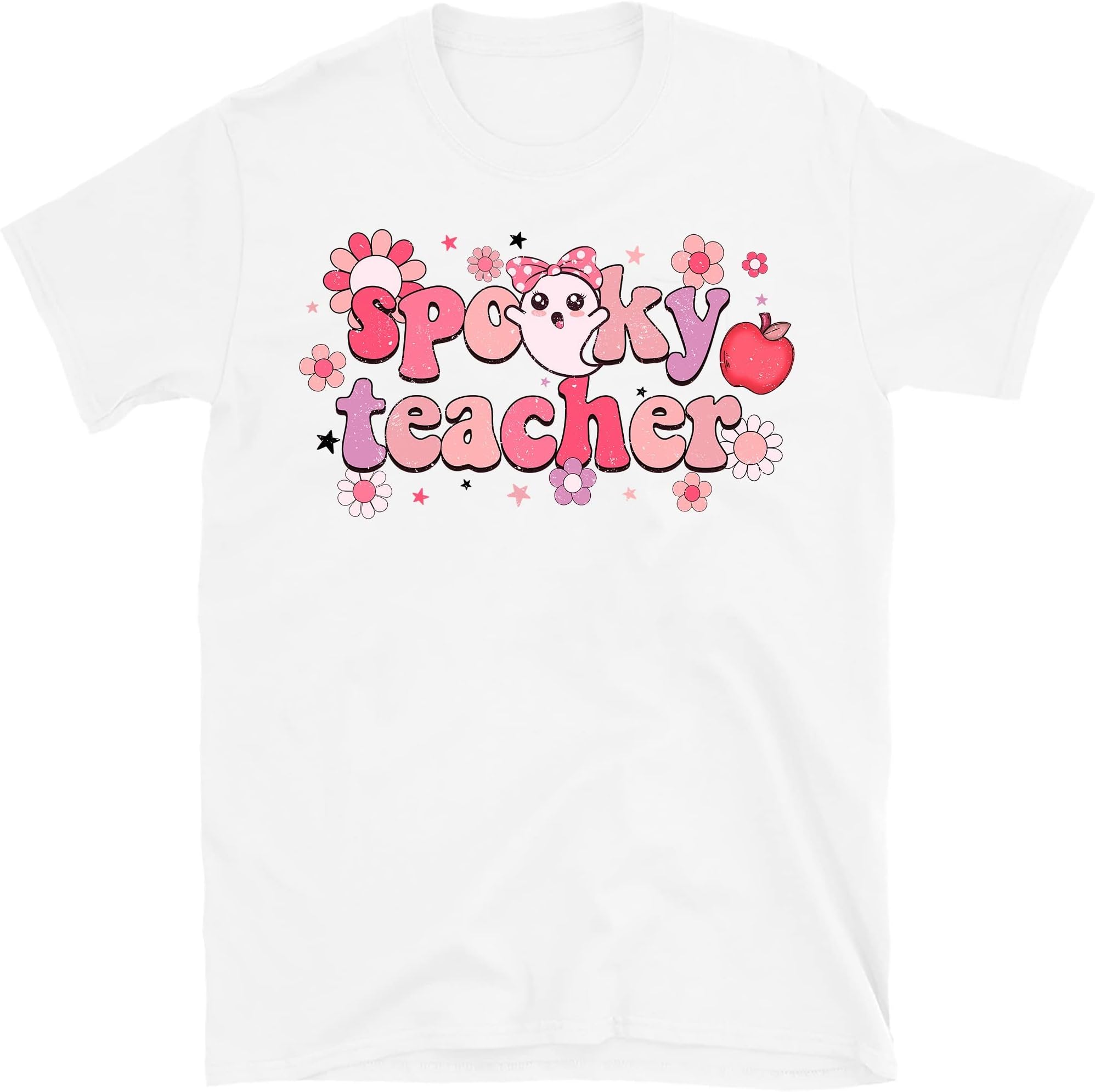 Halloween Shirts, Spooky Teacher Shirt, Teacher Shirts, Kindergarten Teacher Tee, Teacher Halloween Shirts, Retro – White/Small