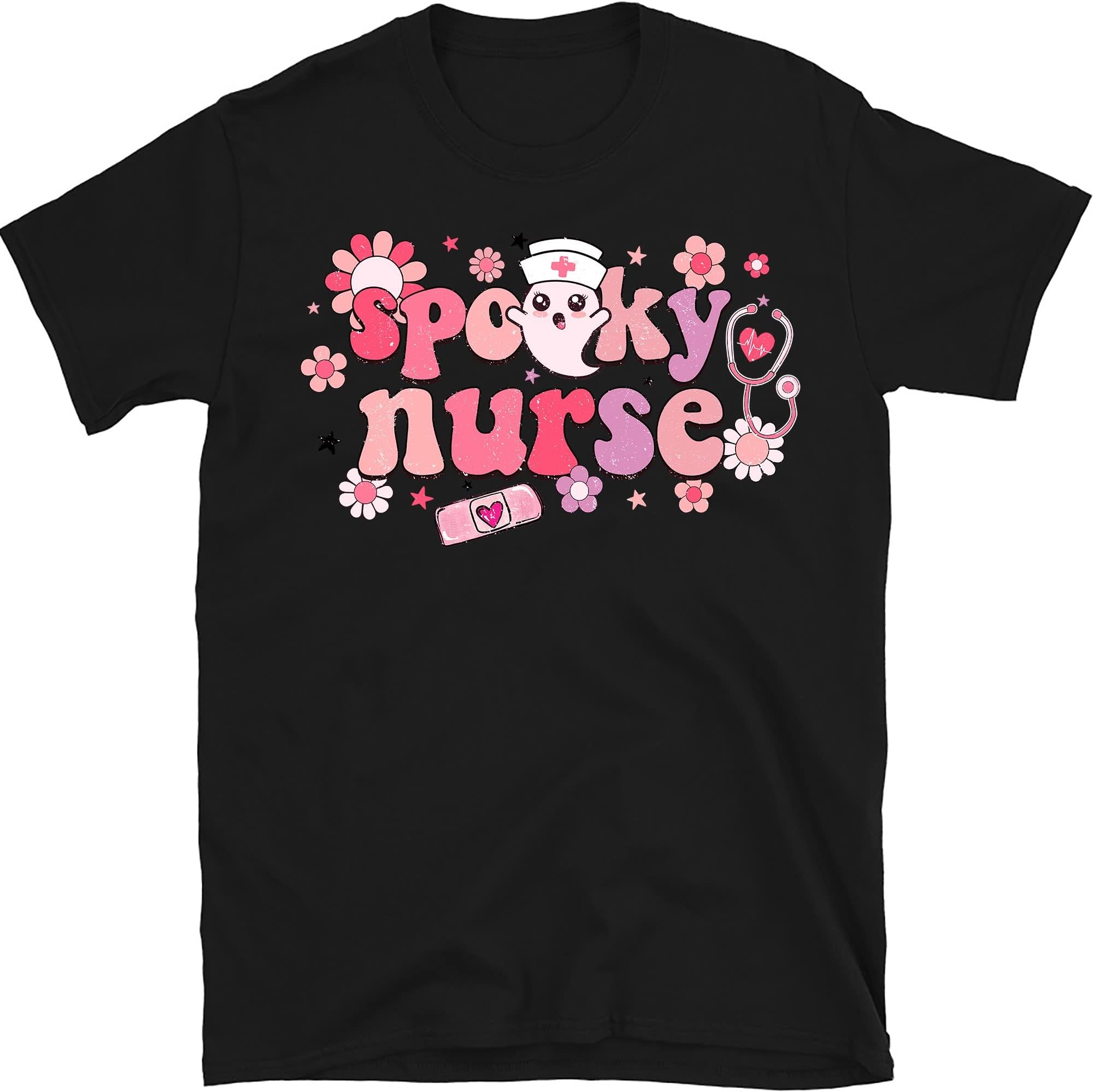 Halloween Spooky Nurse Shirt, Groovy Registered Nurse T-Shirt, Retro Rn LPN,Fall Nurse Ghost Shirt, Gift for Nurse – Black/3X-Large