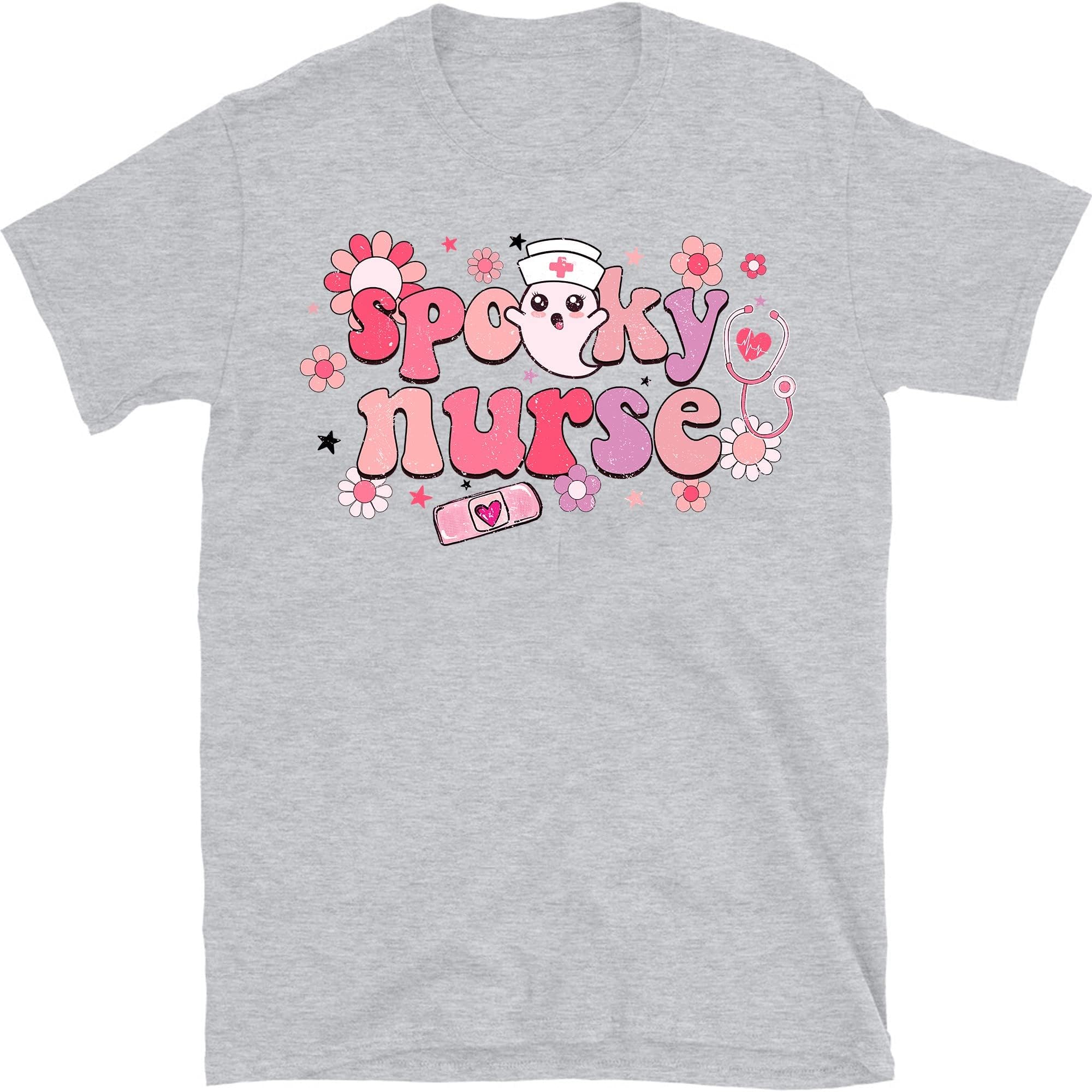 Halloween Spooky Nurse Shirt, Groovy Registered Nurse T-Shirt, Retro Rn LPN,Fall Nurse Ghost Shirt, Gift for Nurse – Sport Grey/X-Large