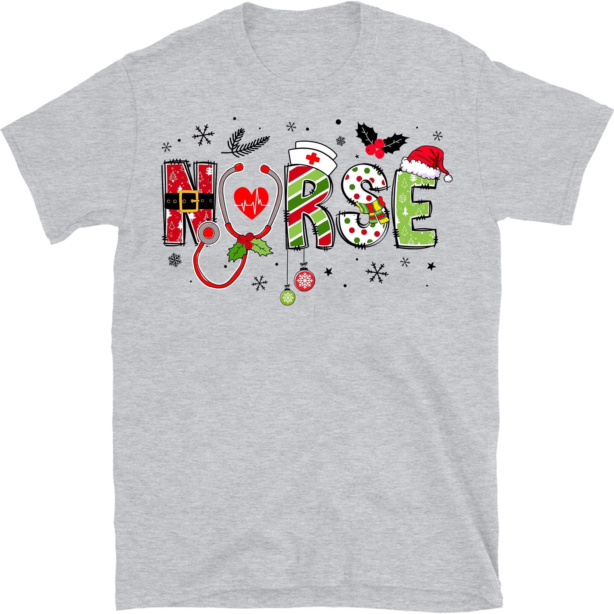 Nurse Christmas Shirt, Funny, Christmas Shirt for Nurse, Santa Hat Nurse Christmas Shirt, Christmas Nurse – Sport Grey/Small