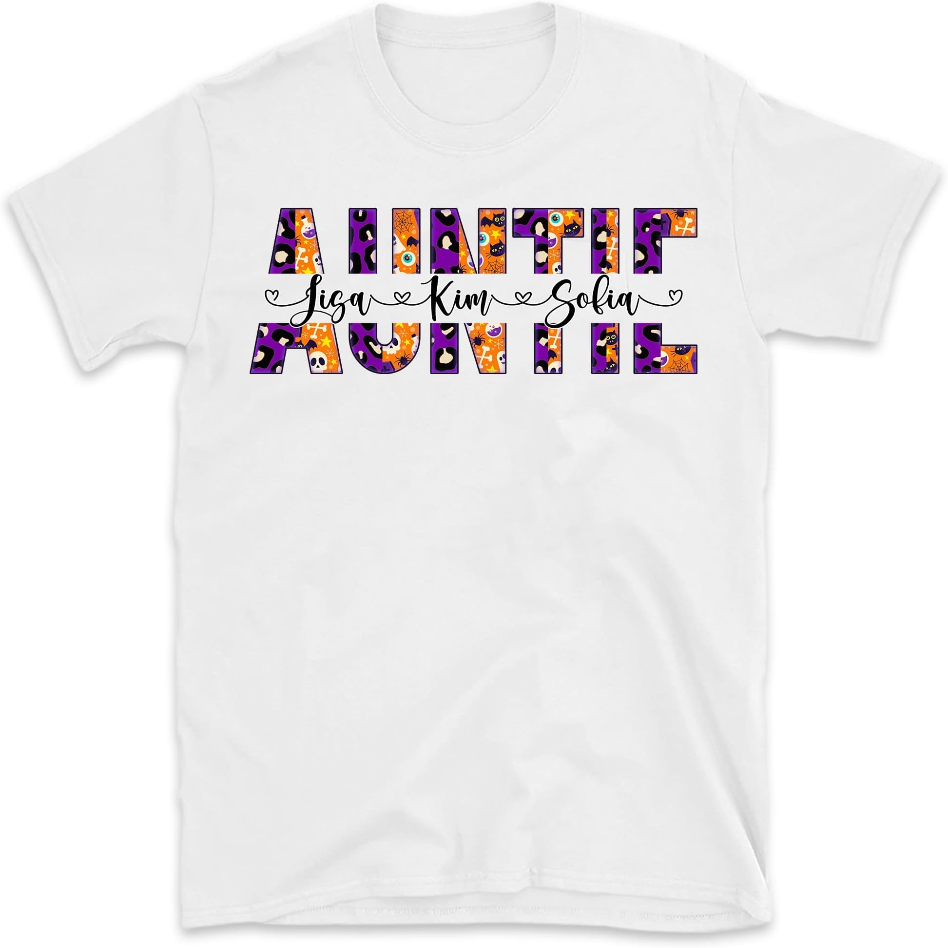 Personalized Auntie Halloween Shirt, Custom Nickname Auntie Tee with Kidnames, Leopard Halloween Shirt, Aunt