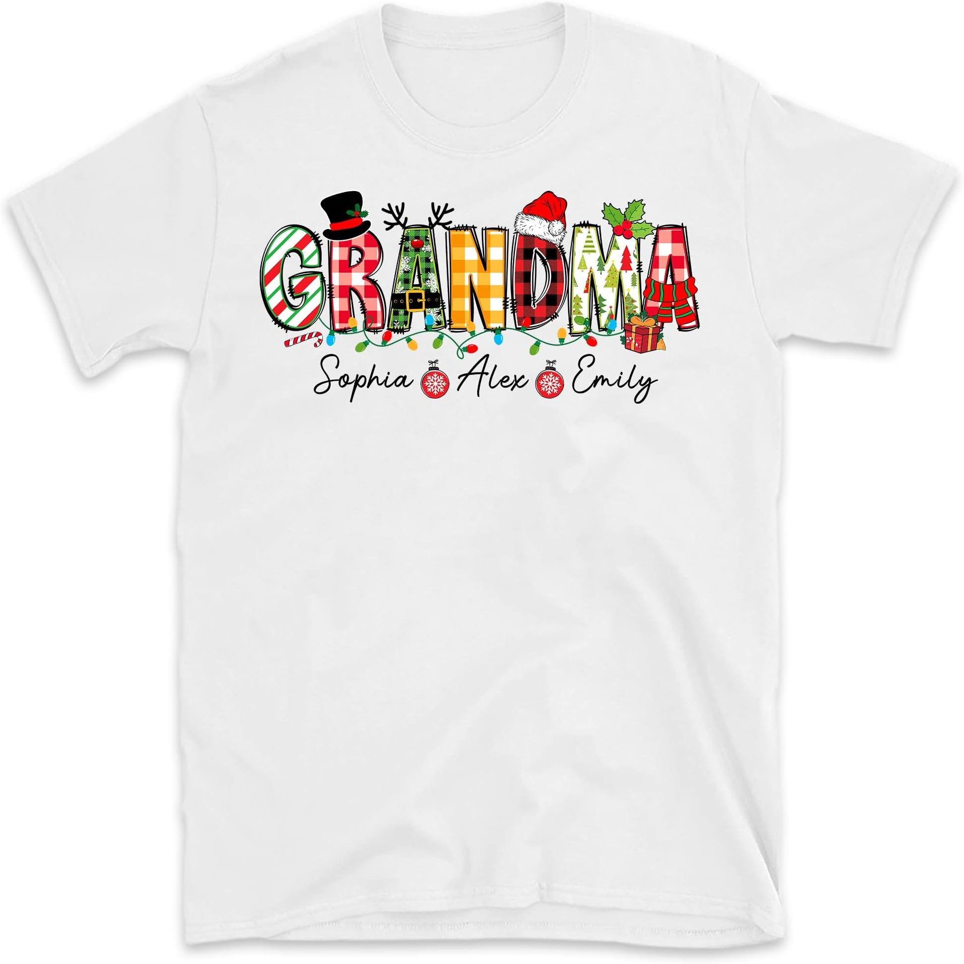 Grandma Christmas Shirt, Customized Mimi, Personalized Grandkids Gift, Mimi's Favorite Ornaments Kids Shirt Multicolored