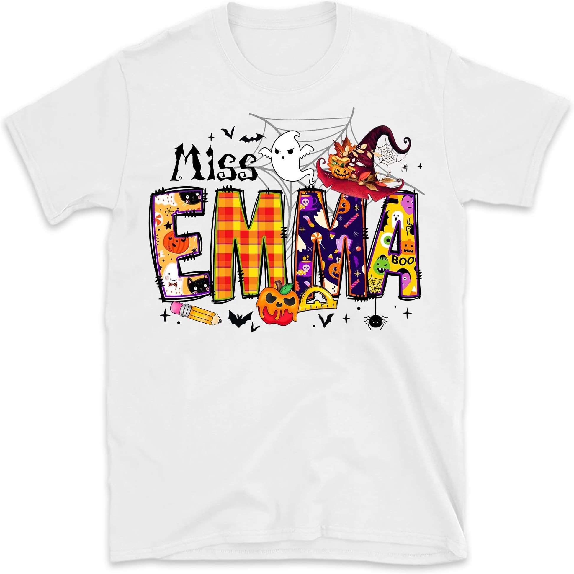 Custom Halloween Teacher Name Shirt, Personalized Name Teacher Shirt, Cute Halloween Shirt for Teacher, Halloween Teacher Gift Multicolored