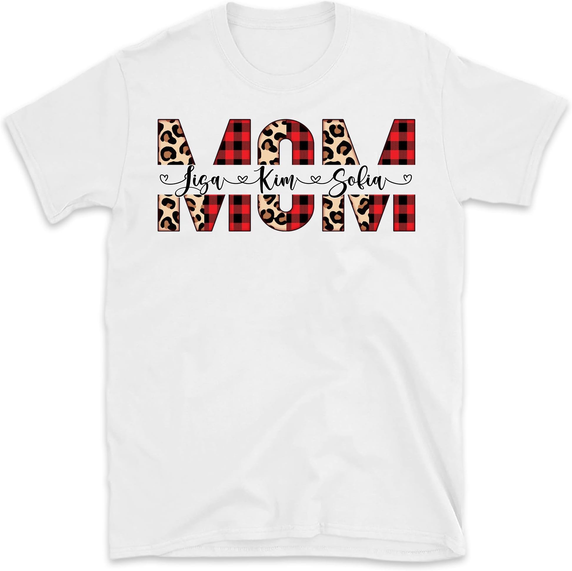 Custom Mom and Kids Name Christmas Shirt, Personalized Leopard Mommy Grandma Tee, Personalized Children Gift, Mother's Kids Shirt