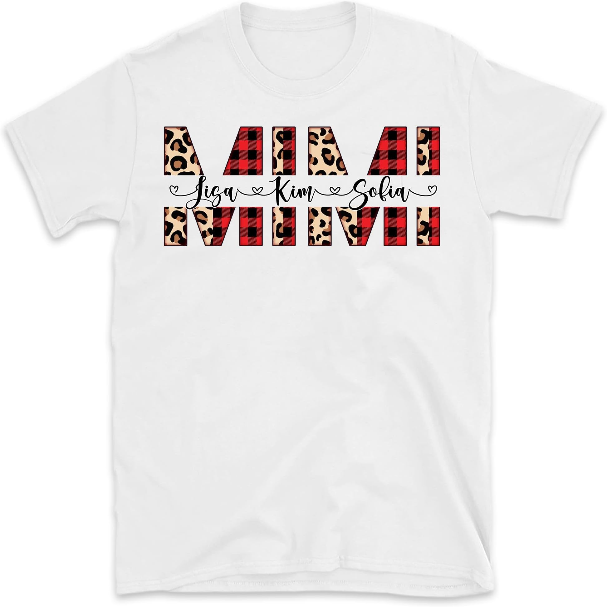 Personalized Grandma Christmas Shirt, Custom Nickname Nana Mimi Tee with Kidnames, Leopard Christmas Shirt