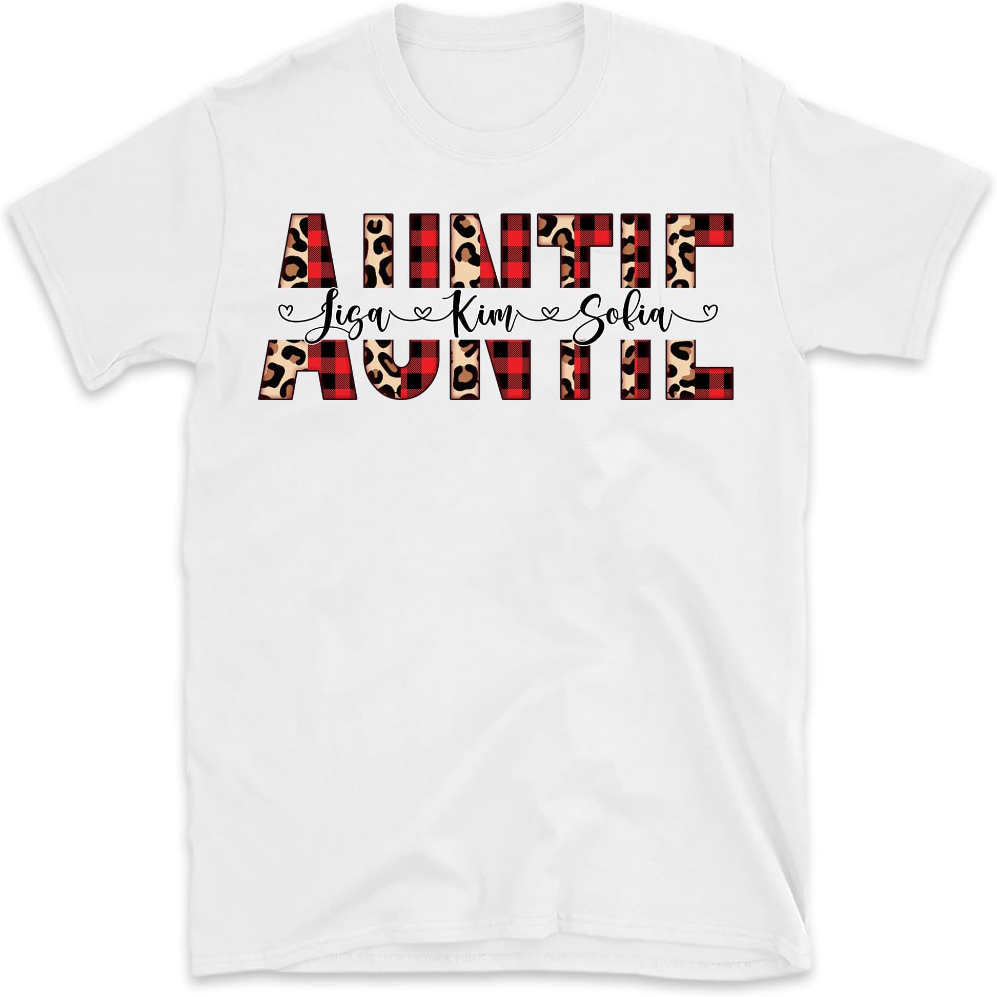Personalized Auntie Christmas Shirt, Custom Nickname Auntie Tee with Kidnames, Leopard Xmas Shirt, Aunt