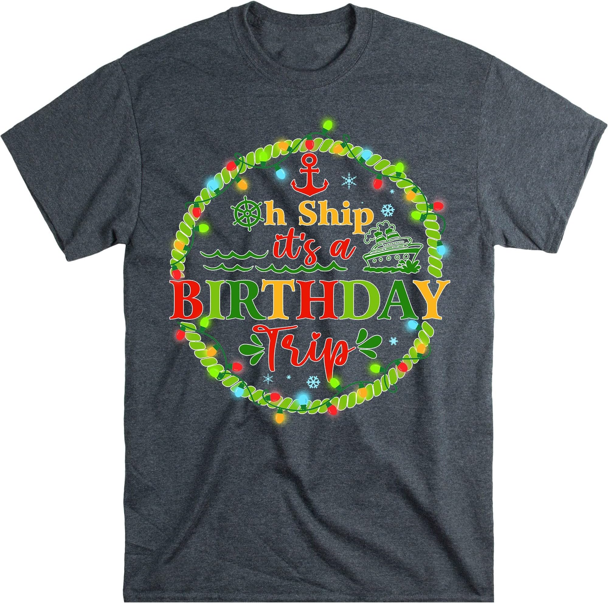 Aw Ship It's a Birthday Trip Christmas Cruise Family Shirts, Matching Christmas Cruisin Crew Tee, Cruise Ship Vacation – Dark Heather/XX-Large