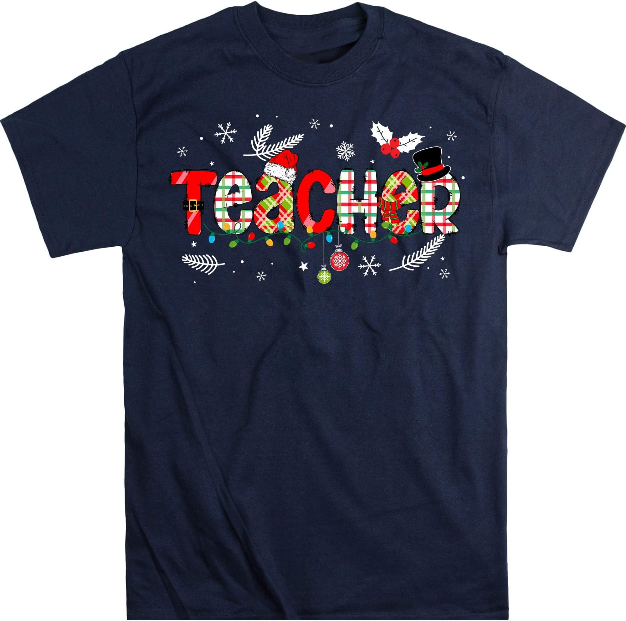 Teacher Christmas Shirt, Christmas Teacher Tee, Teacher Shirt, Field Trip Shirts for Teachers, Christmas Light Shirt for Teachers – Navy/Small