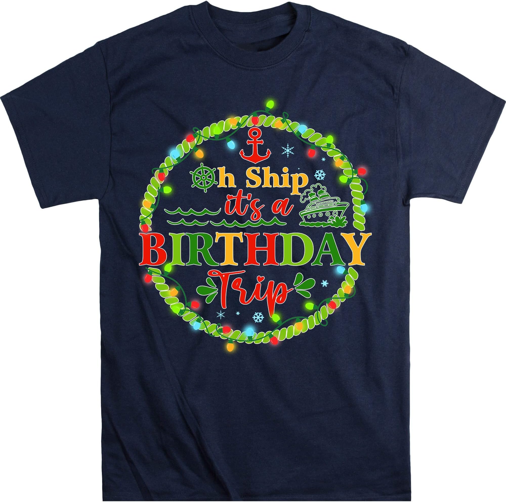 Aw Ship It's a Birthday Trip Christmas Cruise Family Shirts, Matching Christmas Cruisin Crew Tee, Cruise Ship Vacation – Navy/Small