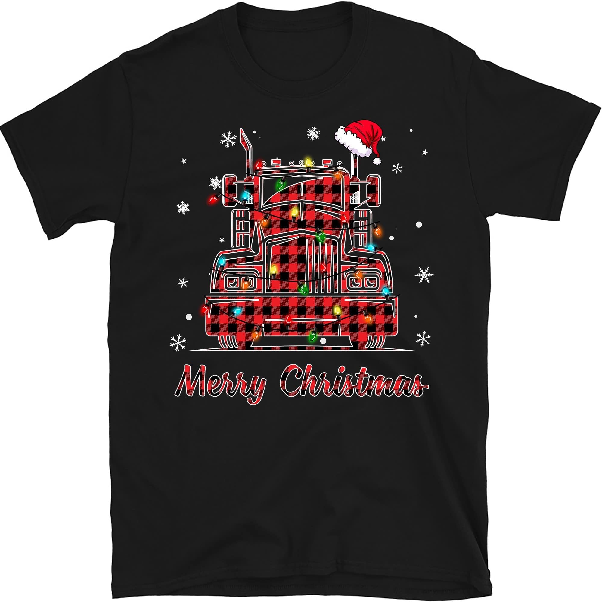 Red Buffalo Plaid Trucker Christmas Lights Shirt, Funny Trucker Shirt, Trucker Love Shirt, Truck Driver Black/3X-Large
