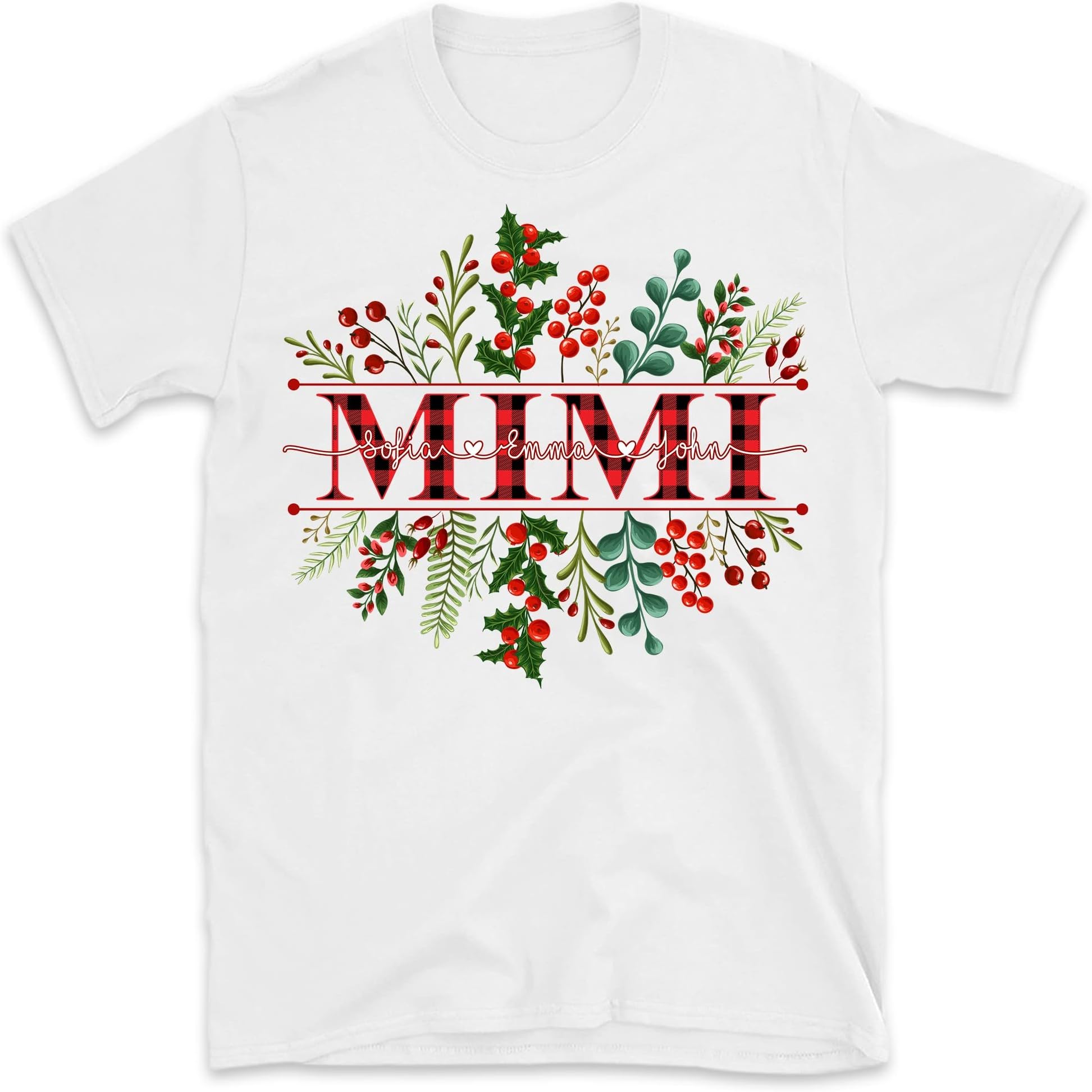 Personalized Wild Flowers Grandma Christmas Shirt, Custom Grandkids Name Shirt for Mom Nana Gigi Mimi, Merry Christmas