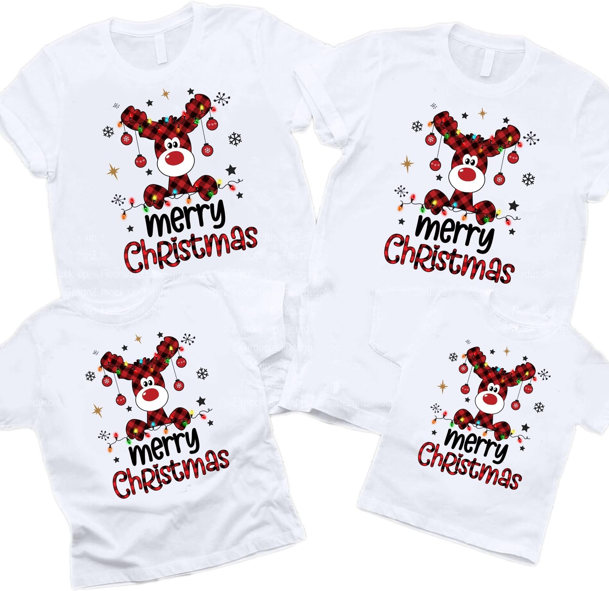 Buffalo Plaid Reindeer Christmas Shirt, Matching Family Shirt, Peeping Reindeer Shirt, Christmas Family Shirt, Xmas Shirt Multicolored