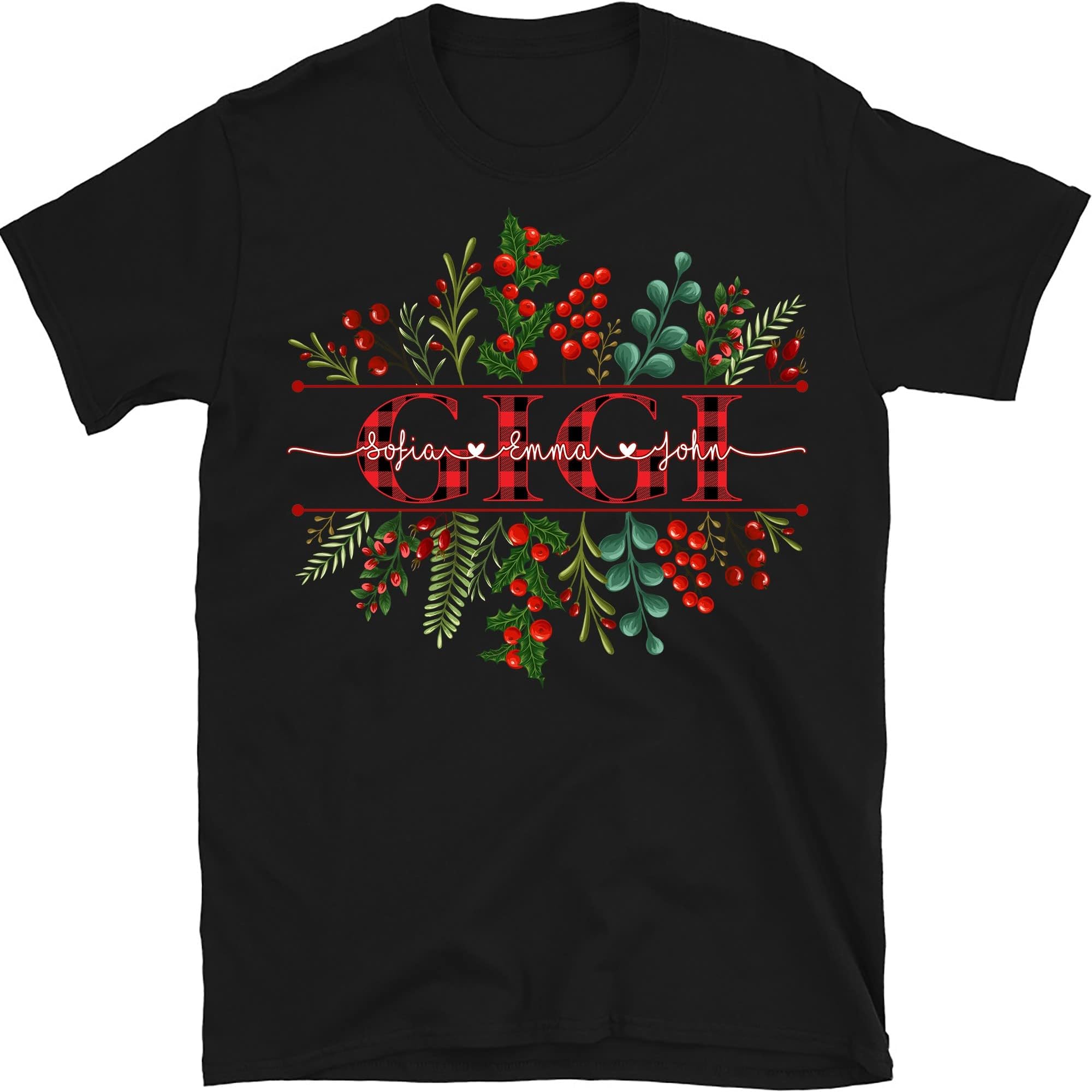 Personalized Wild Flowers Grandma Christmas Shirt, Custom Grandkids Name Shirt for Mom Nana Gigi Mimi, Merry Christmas Holiday