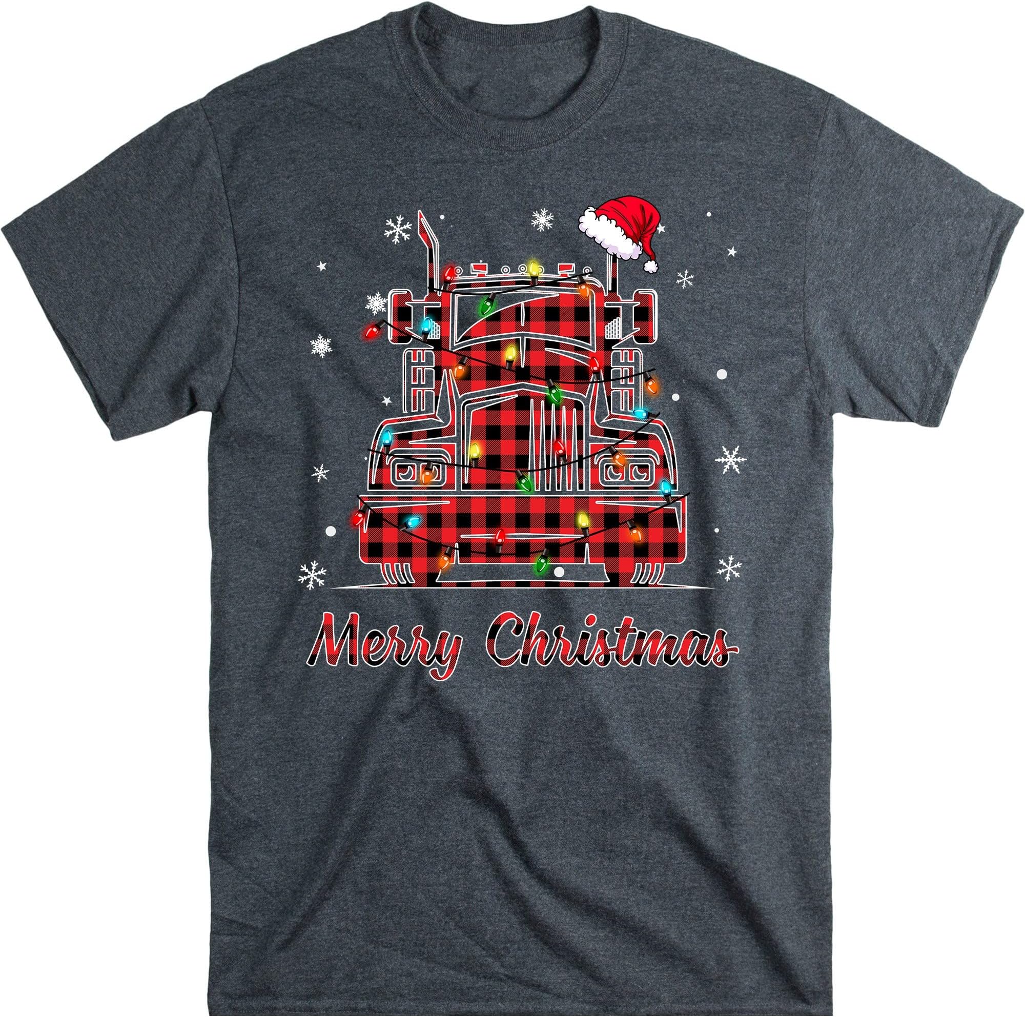 Red Buffalo Plaid Trucker Christmas Lights Shirt, Funny Trucker Shirt, Trucker Love Shirt, Truck Driver Dark Heather/Medium
