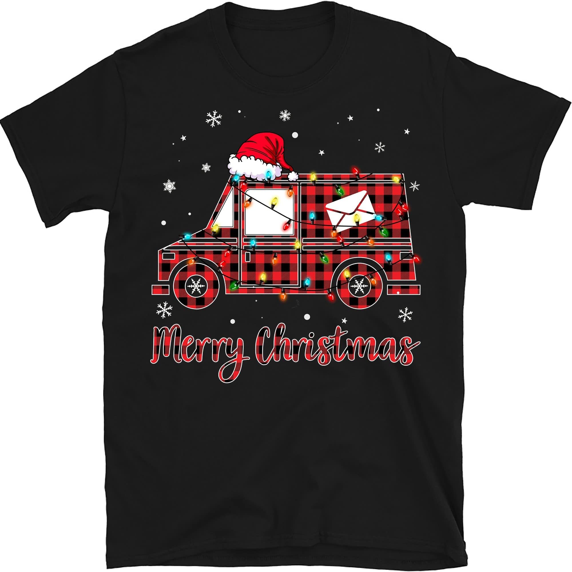 Red Buffalo Plaid Postal Worker Christmas Lights Shirt, Funny Postal Worker Shirt, Postal Worker Lover, Black/Small