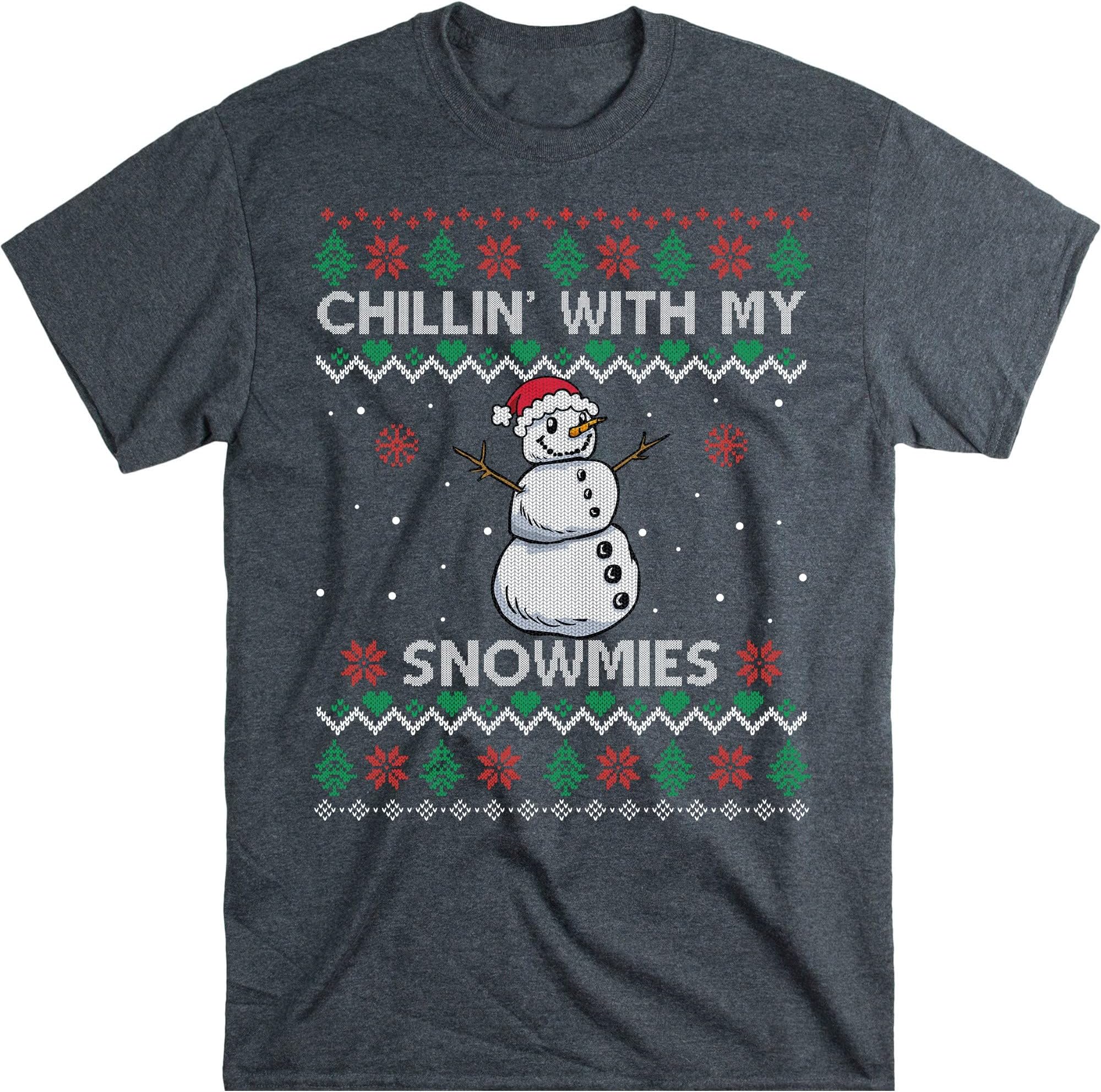 Snowman Christmas Chillin with My Snowmies Ugly Gift T-Shirt – Dark Heather/Medium