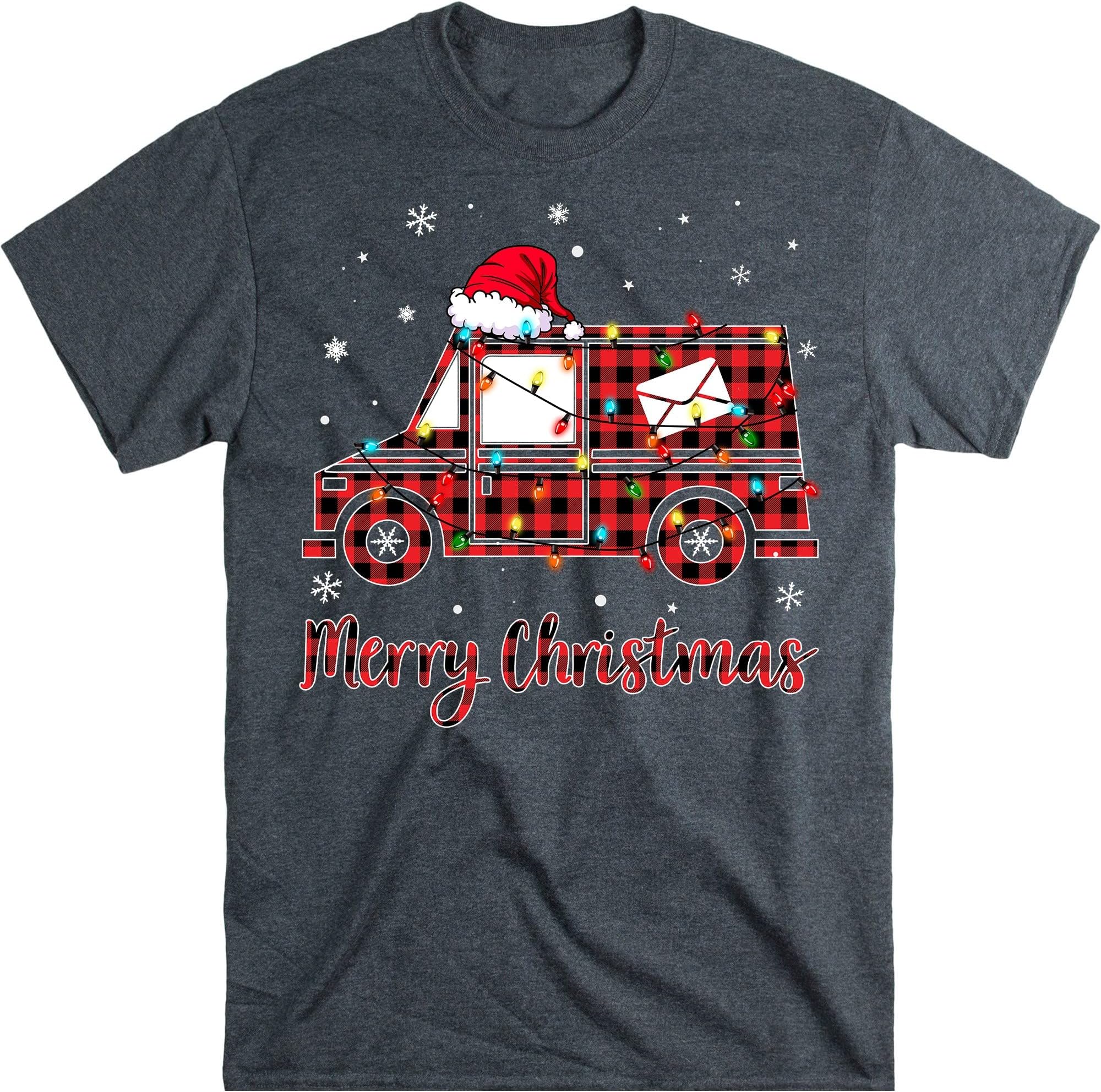 Red Buffalo Plaid Postal Worker Christmas Lights Shirt, Funny Postal Worker Shirt, Postal Worker Lover, Dark Heather/Medium