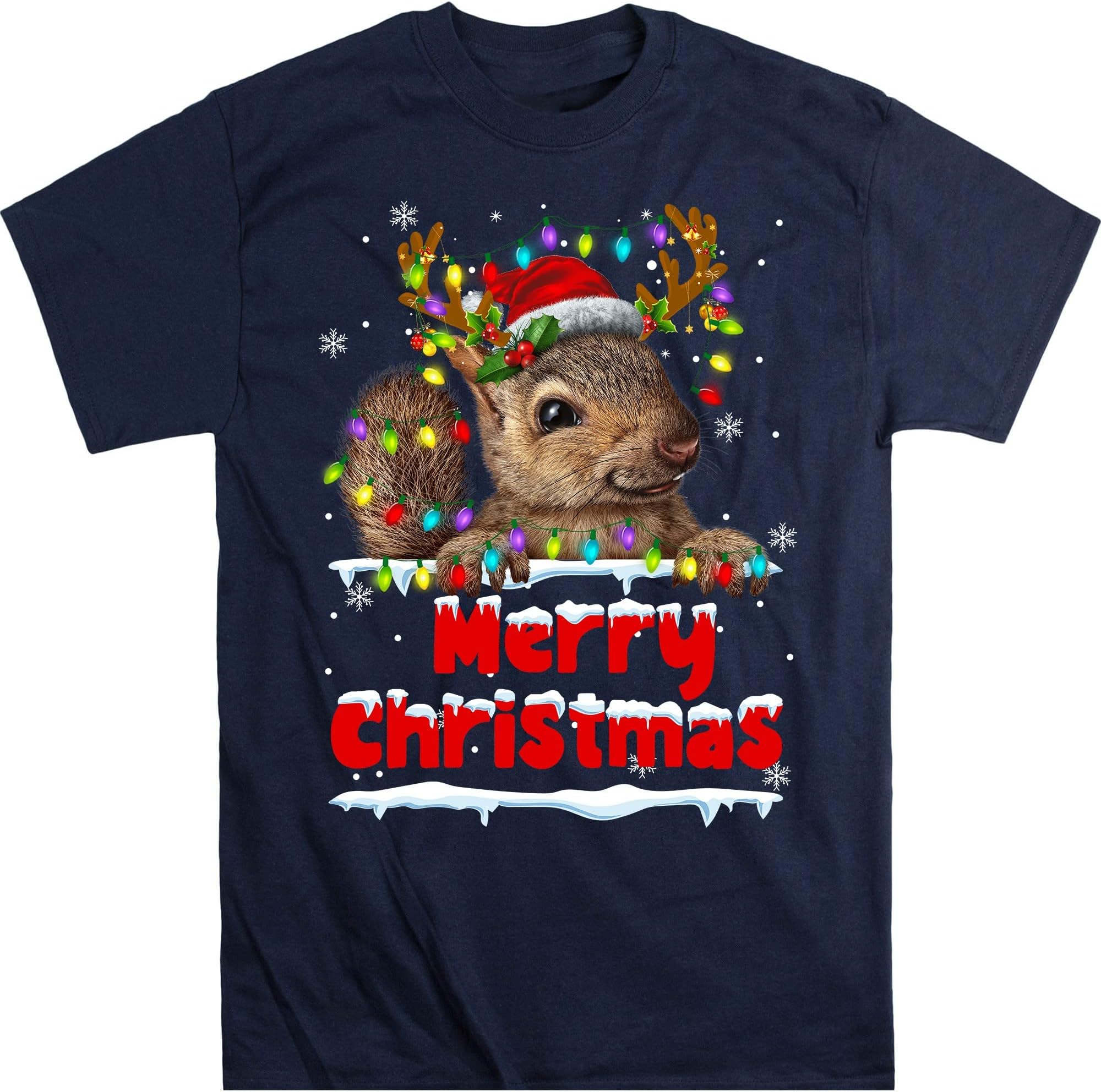 Christmas Squirrel Lights Shirt, Christmas Shirt, Funny Christmas Shirt, Shirt, for Her – Navy/Medium