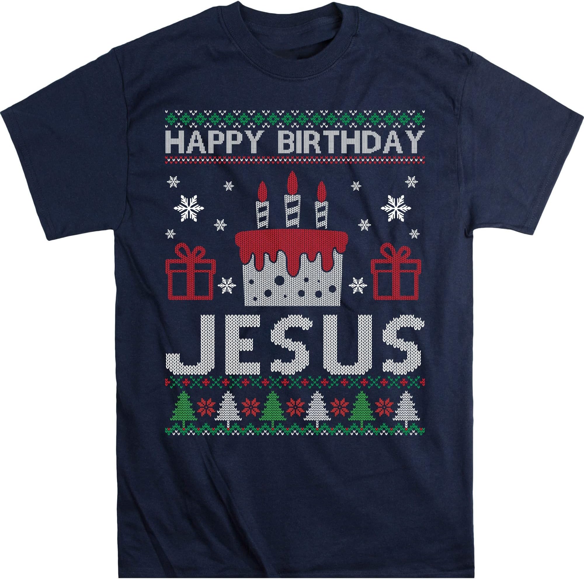 Happy Birthday Jesus Unisex T-Shirt, Ugly Christmas Shirt, Ugly Christmas Tee, God Lovers Shirt – Navy/Small