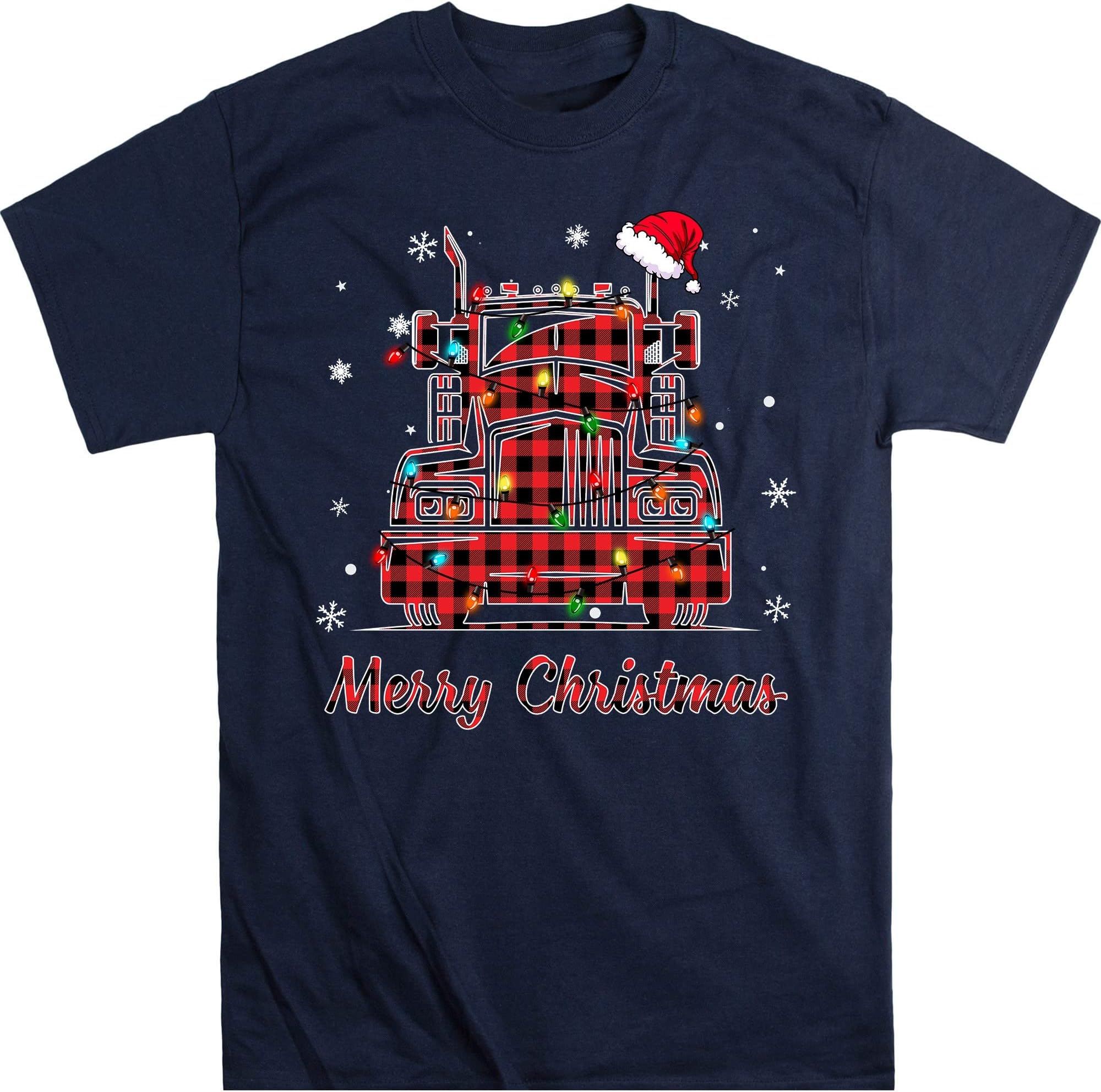 Red Buffalo Plaid Trucker Christmas Lights Shirt, Funny Trucker Shirt, Trucker Love Shirt, Truck Driver Navy/Large