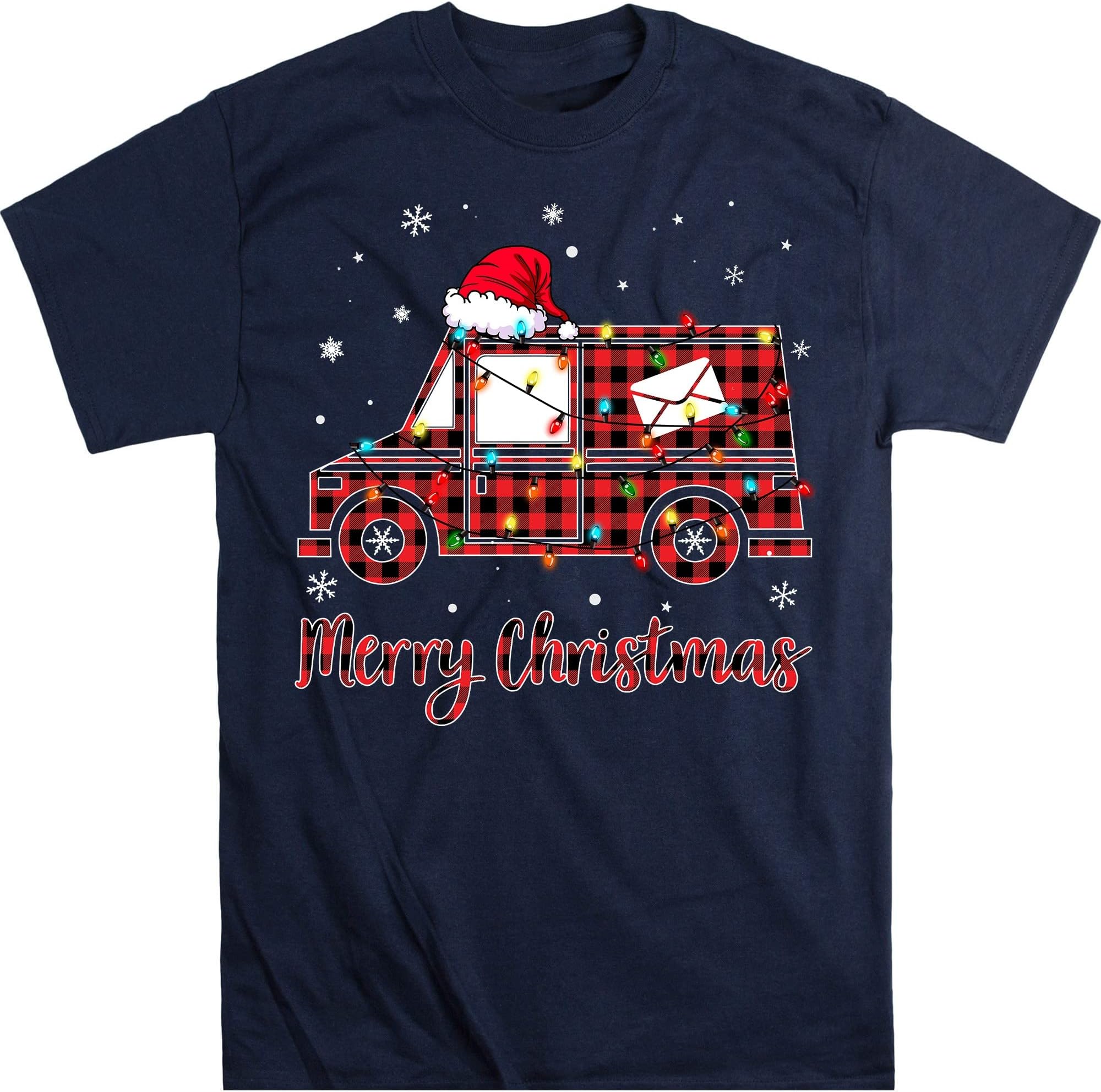 Red Buffalo Plaid Postal Worker Christmas Lights Shirt, Funny Postal Worker Shirt, Postal Worker Lover, Navy/4X-Large
