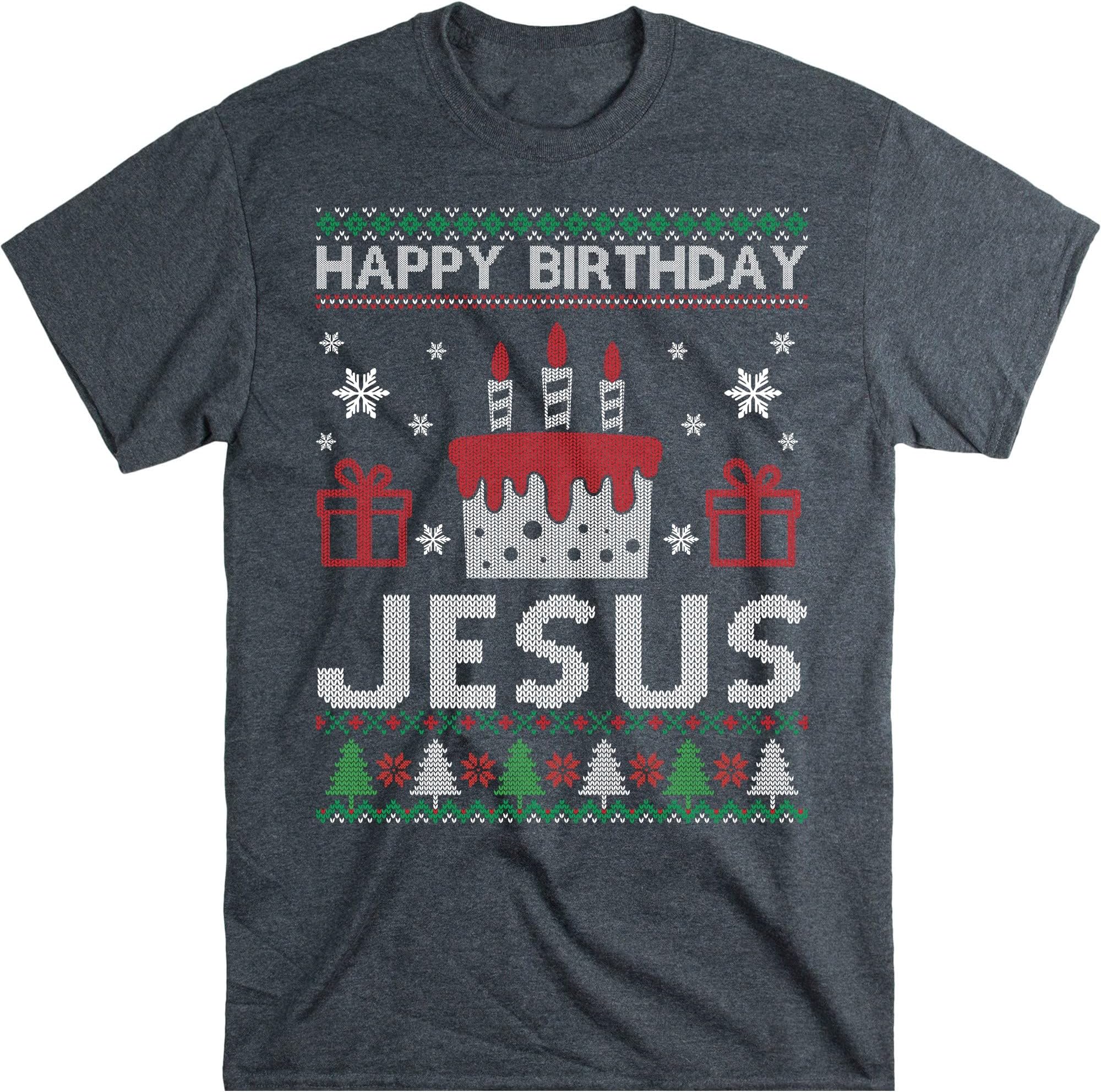 Happy Birthday Jesus Unisex T-Shirt, Ugly Christmas Shirt, Ugly Christmas Tee, God Lovers Shirt – Dark Heather/XX-Large