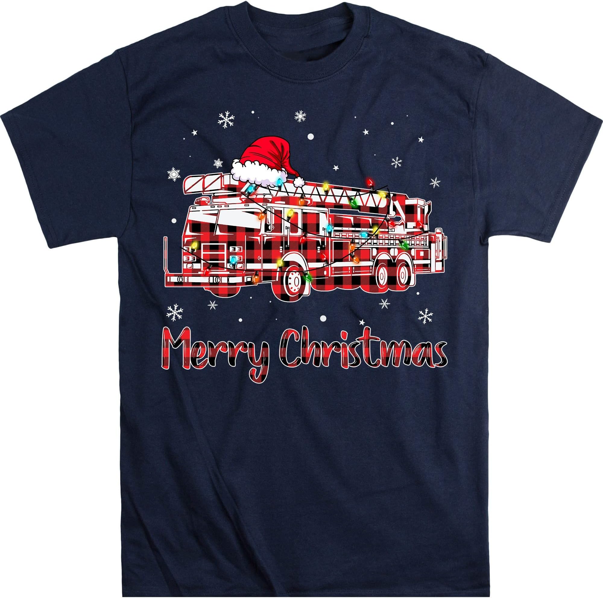 Red Buffalo Plaid Fire Trucker Christmas Lights Shirt, Funny Firefighter Truck Shirt, Fireman Gift