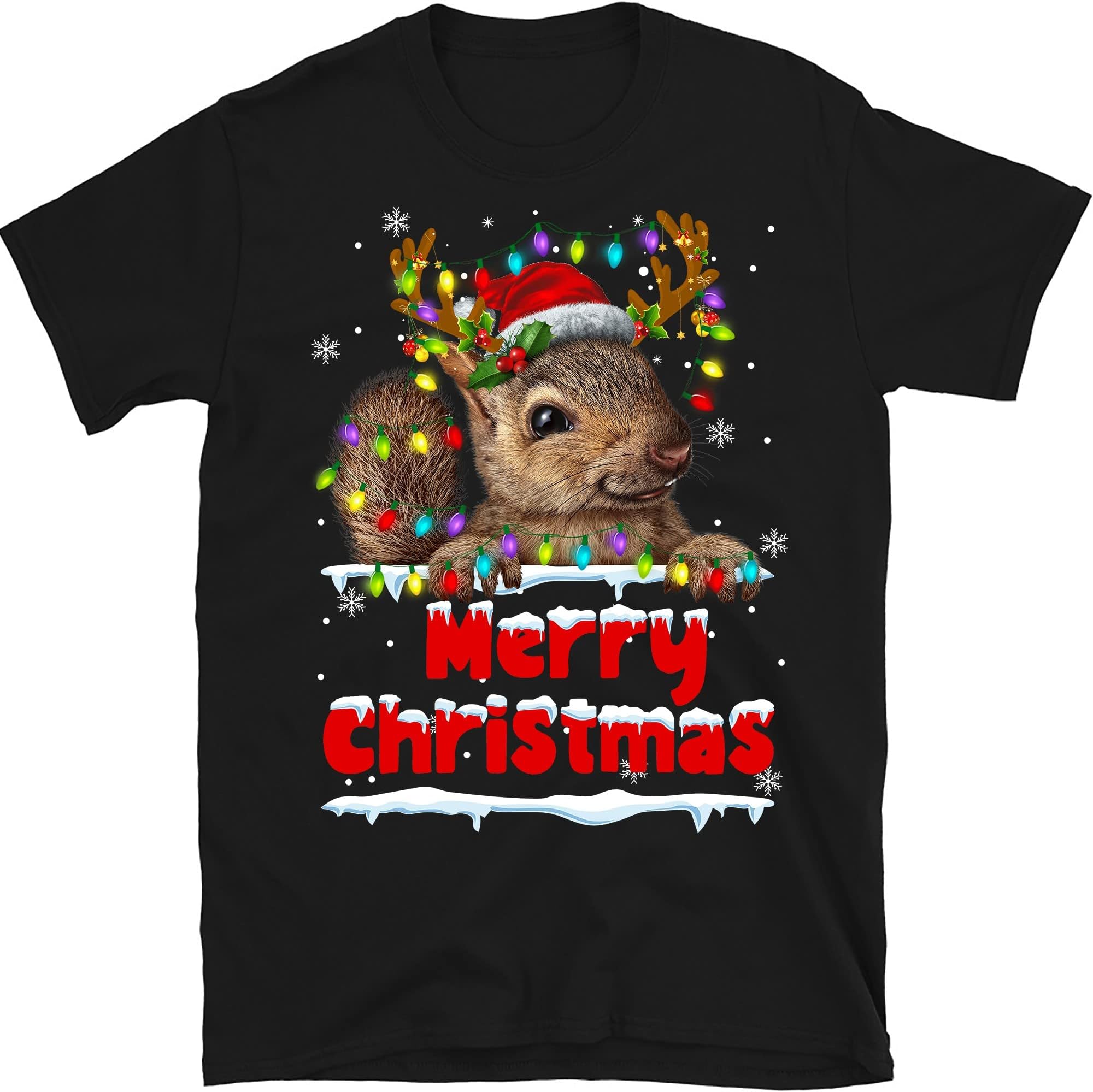 Christmas Squirrel Lights Shirt, Christmas Shirt, Funny Christmas Shirt, Shirt, for Her – Black/Medium