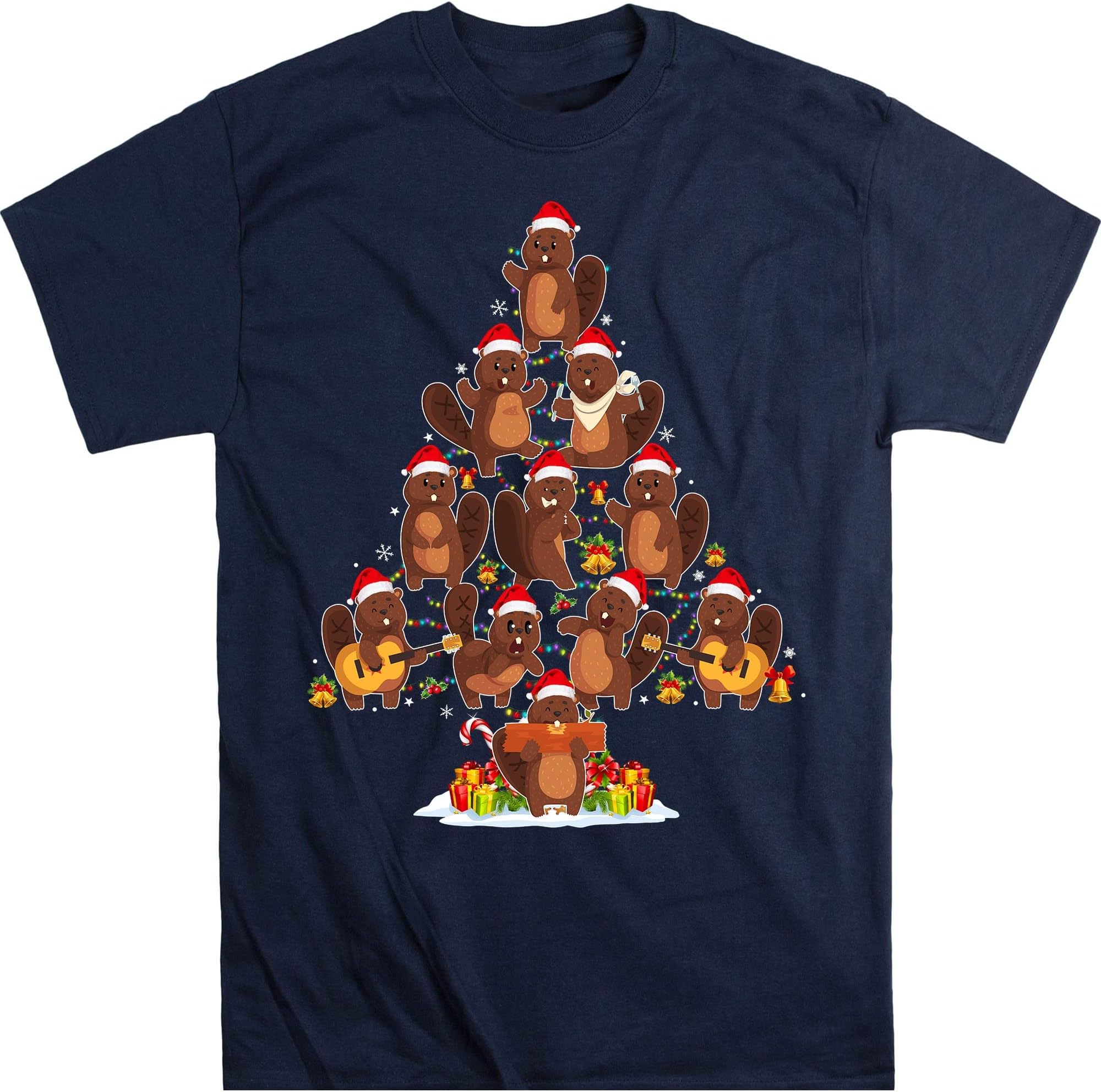 Christmas Beaver Christmas Tree Family Shirts Men, Woman Christmas T Shirts – Navy/3X-Large