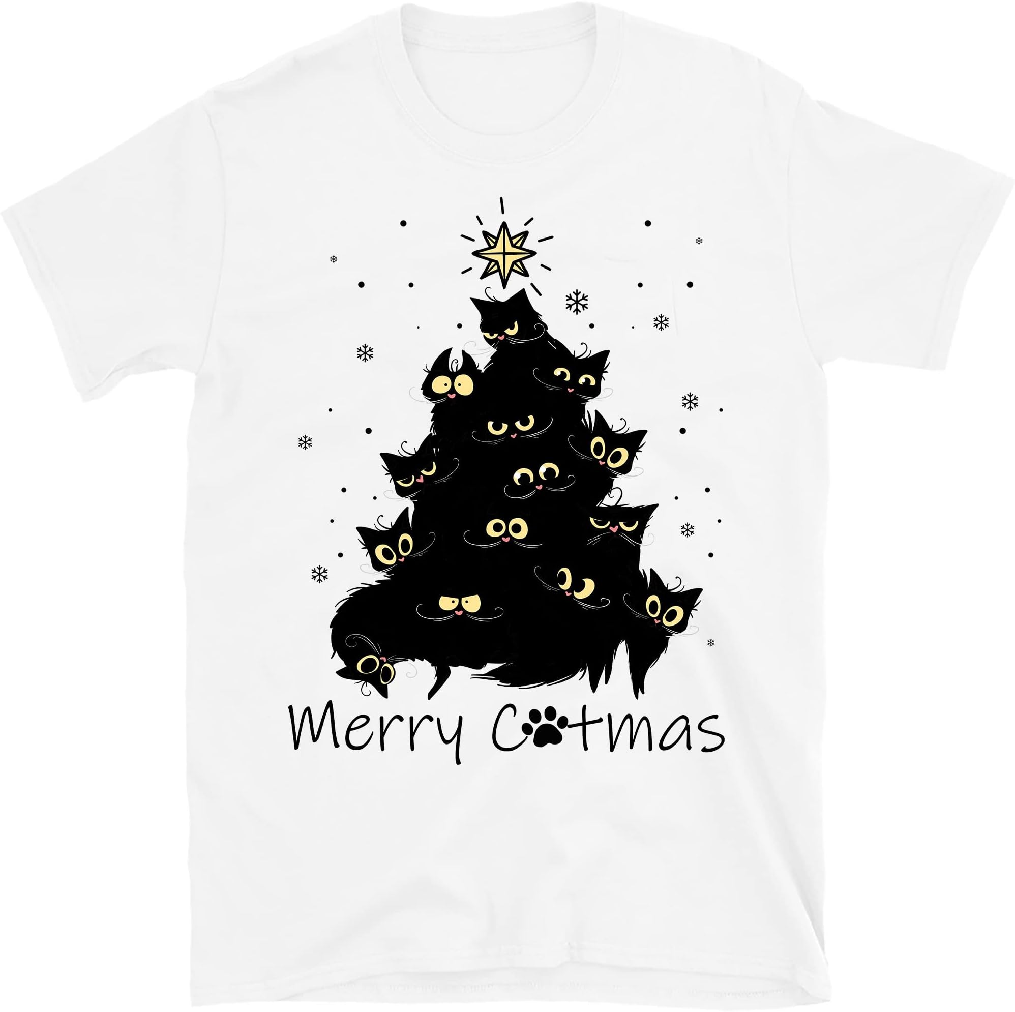 Cat Christmas Shirt, Merry Catmas Tee, Black Cat Christmas Tree Shirt, Christmas Cat Shirts, Cat Lover Shirt – White/Small