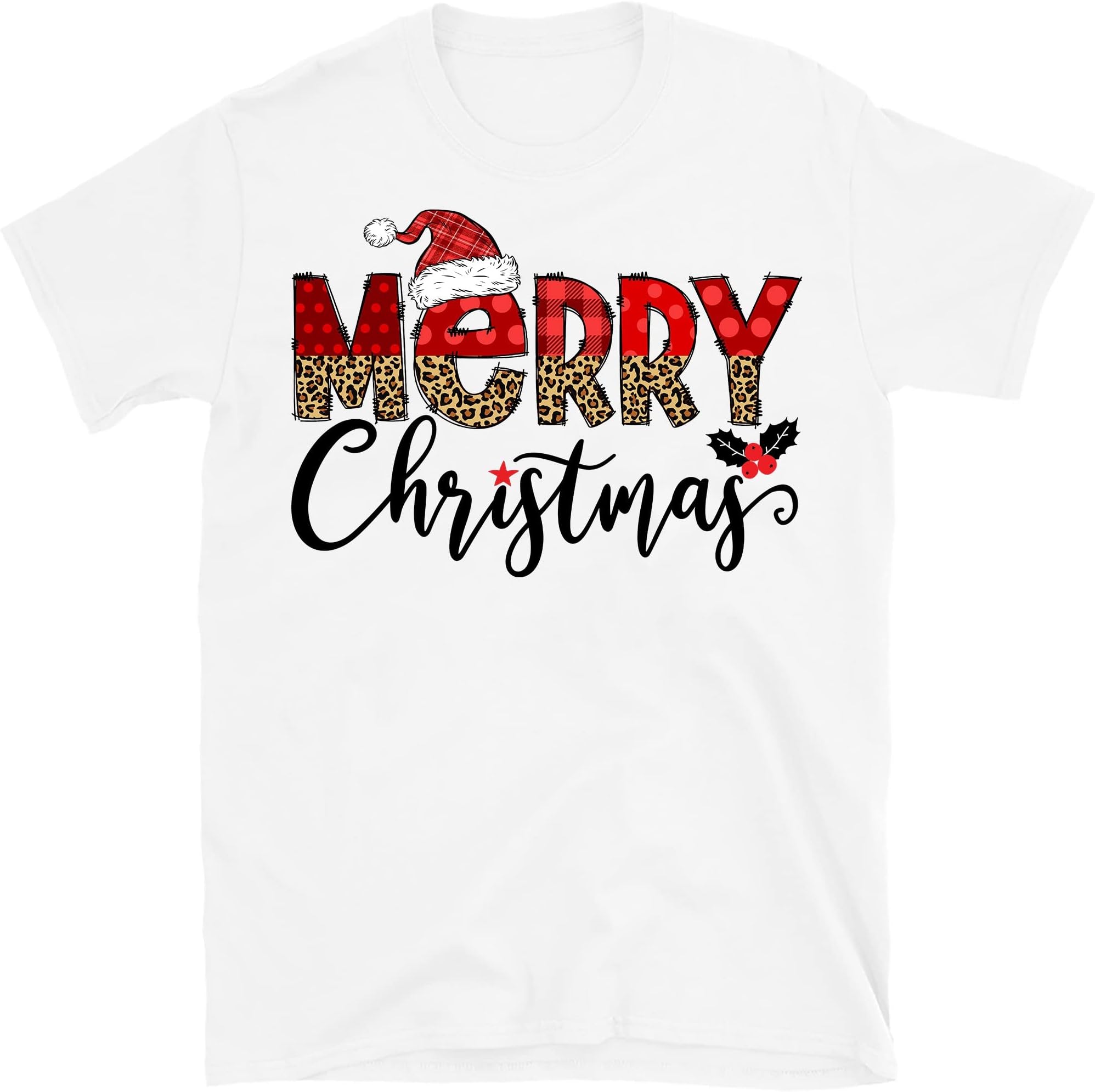 Buffalo Plaid Merry Christmas Shirt, Merry Christmas Shirt, Christmas T-Shirt, Leopard Plaid, Cheetah Shirt, Holiday Apparel – White/XX-Large