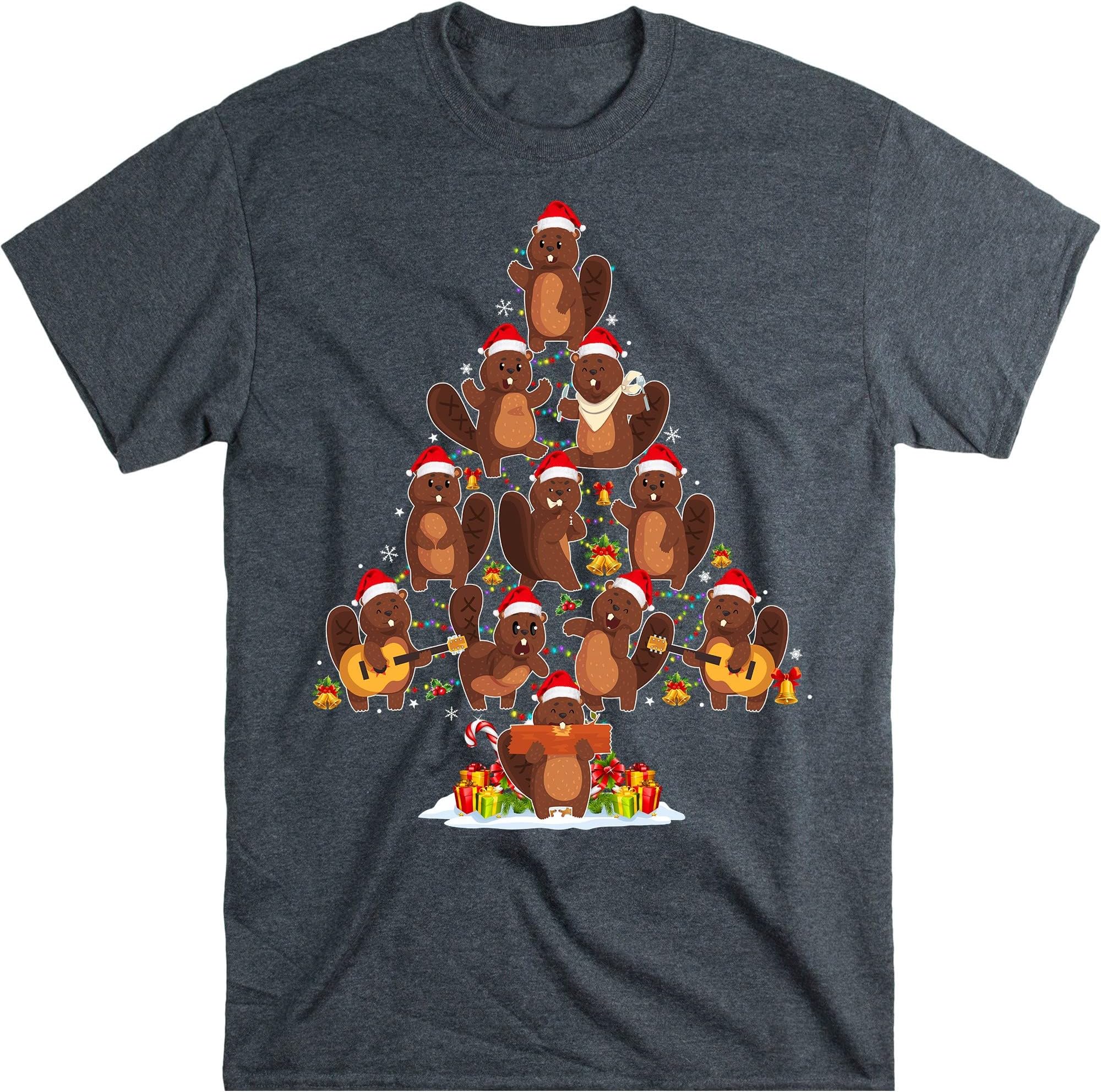 Christmas Beaver Christmas Tree Family Shirts Men, Woman Christmas T Shirts – Dark Heather/3X-Large