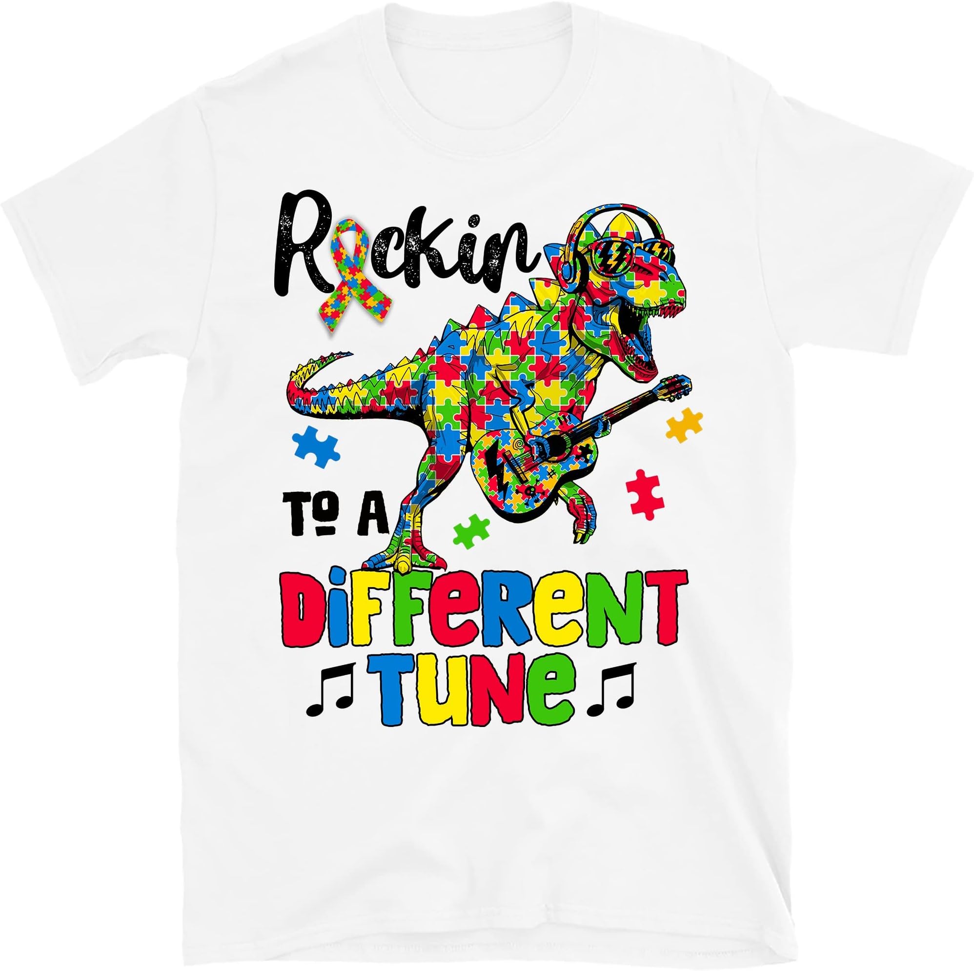 Rockin to a Different Tune Autism Awereness T-Shirts Men, Woman, Kids Birthday T Shirts – White/Small