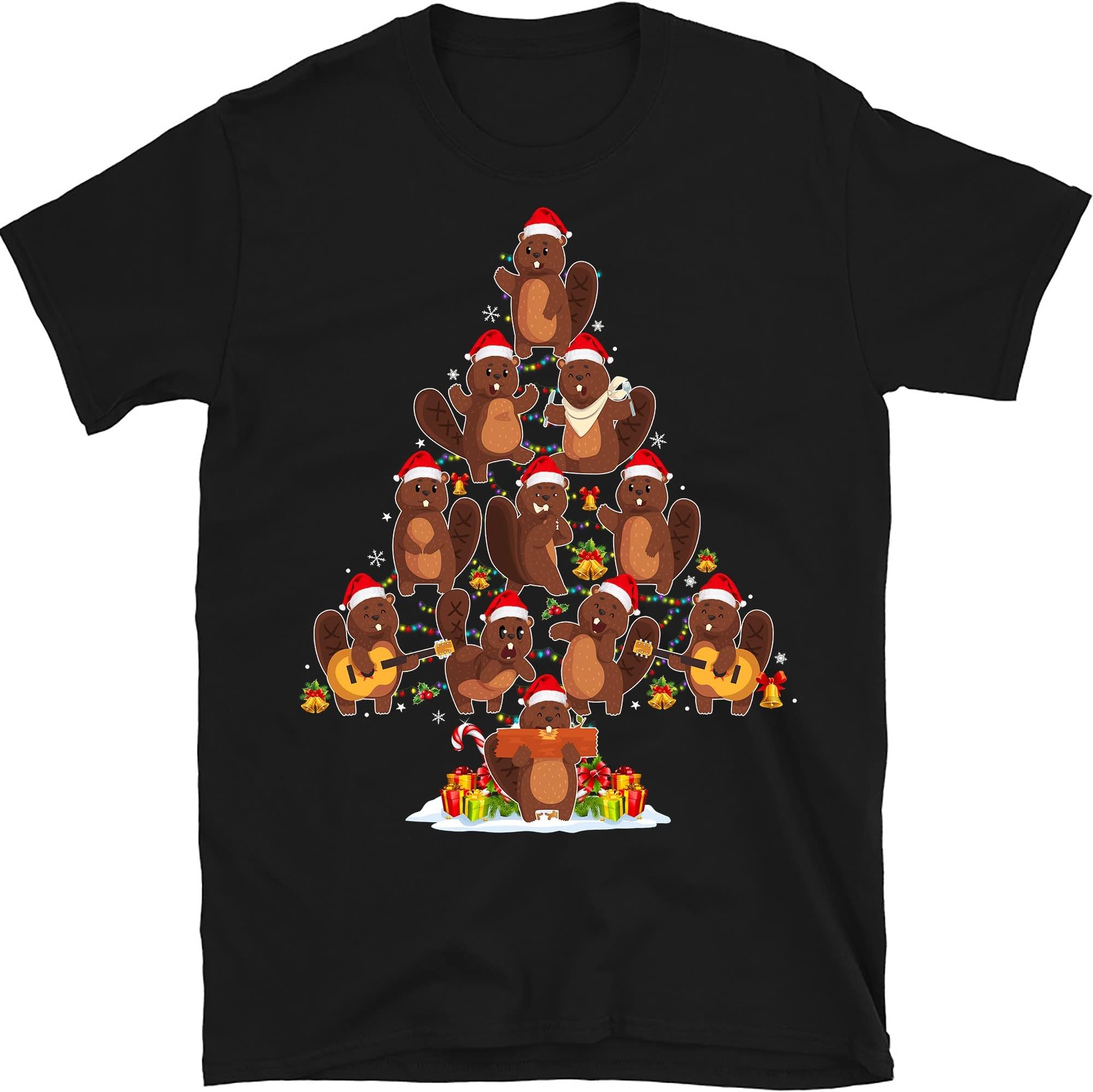 Christmas Beaver Christmas Tree Family Shirts Men, Woman Christmas T Shirts – Black/XX-Large