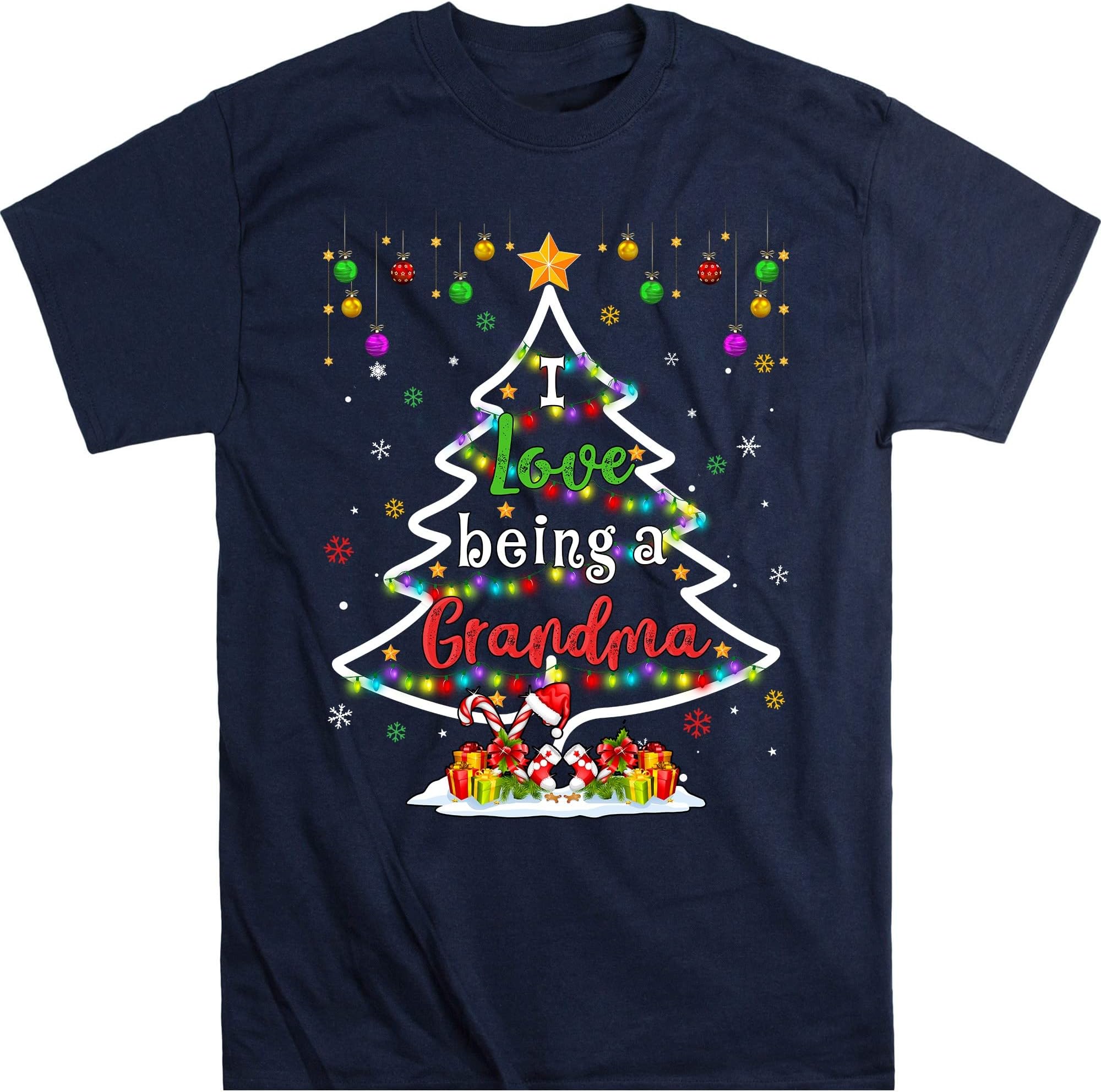 Christmas Grandma T-Shirt, Nana Christmas Lights, Nana Christmas Tree Shirt, Granny Xmas Shirt – Navy/Medium