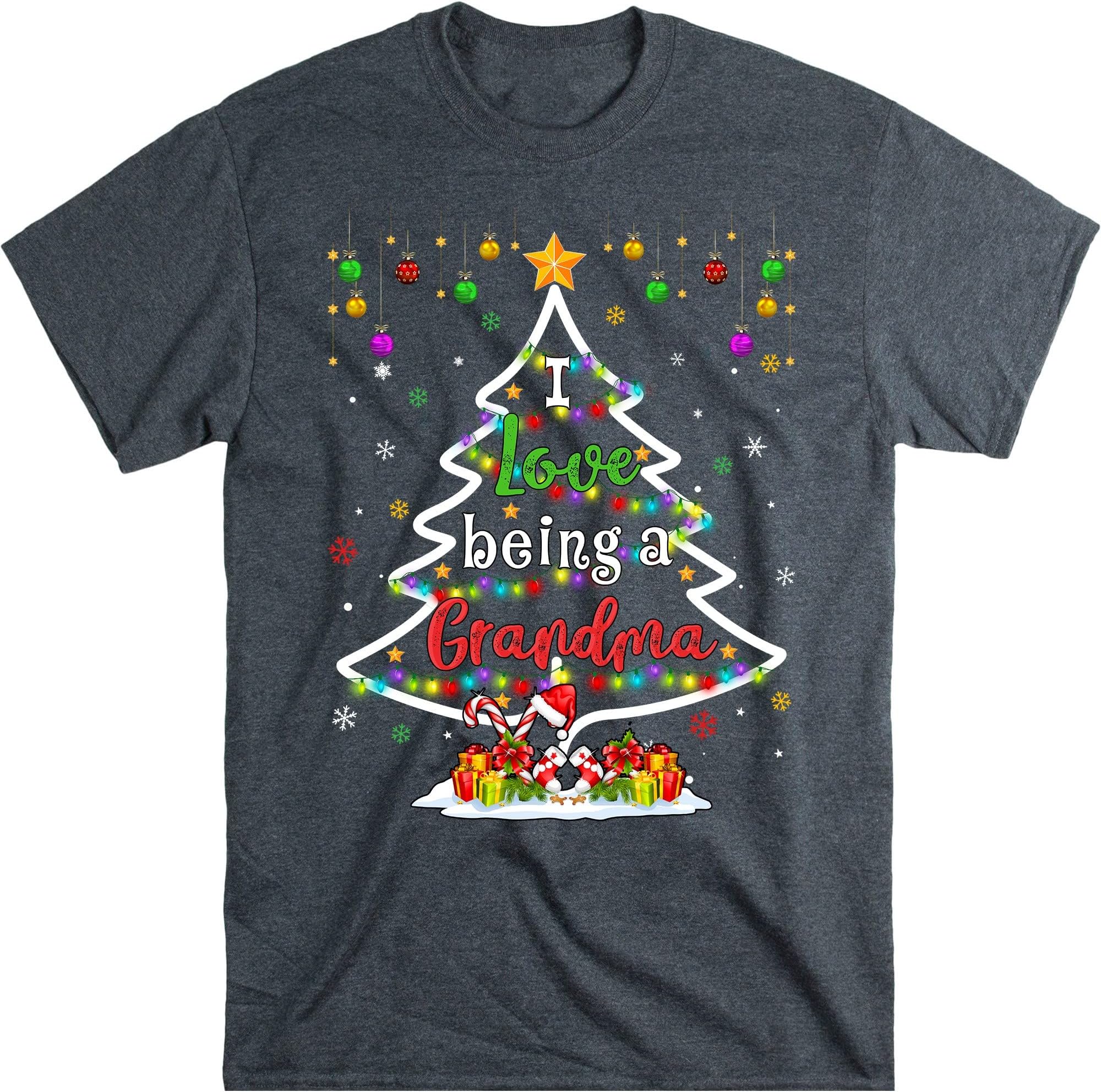 Christmas Grandma T-Shirt, Nana Christmas Lights, Nana Christmas Tree Shirt, Granny Xmas Shirt – Dark Heather/XX-Large