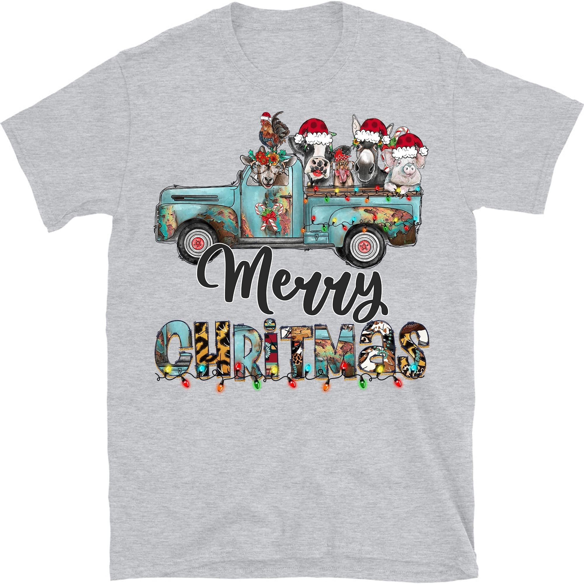Farm Animals Christmas Shirt, Merry Christmas Heifers Tee, Christmas Cow T-Shirt, Highland Cow Farmer – Sport Grey/X-Large