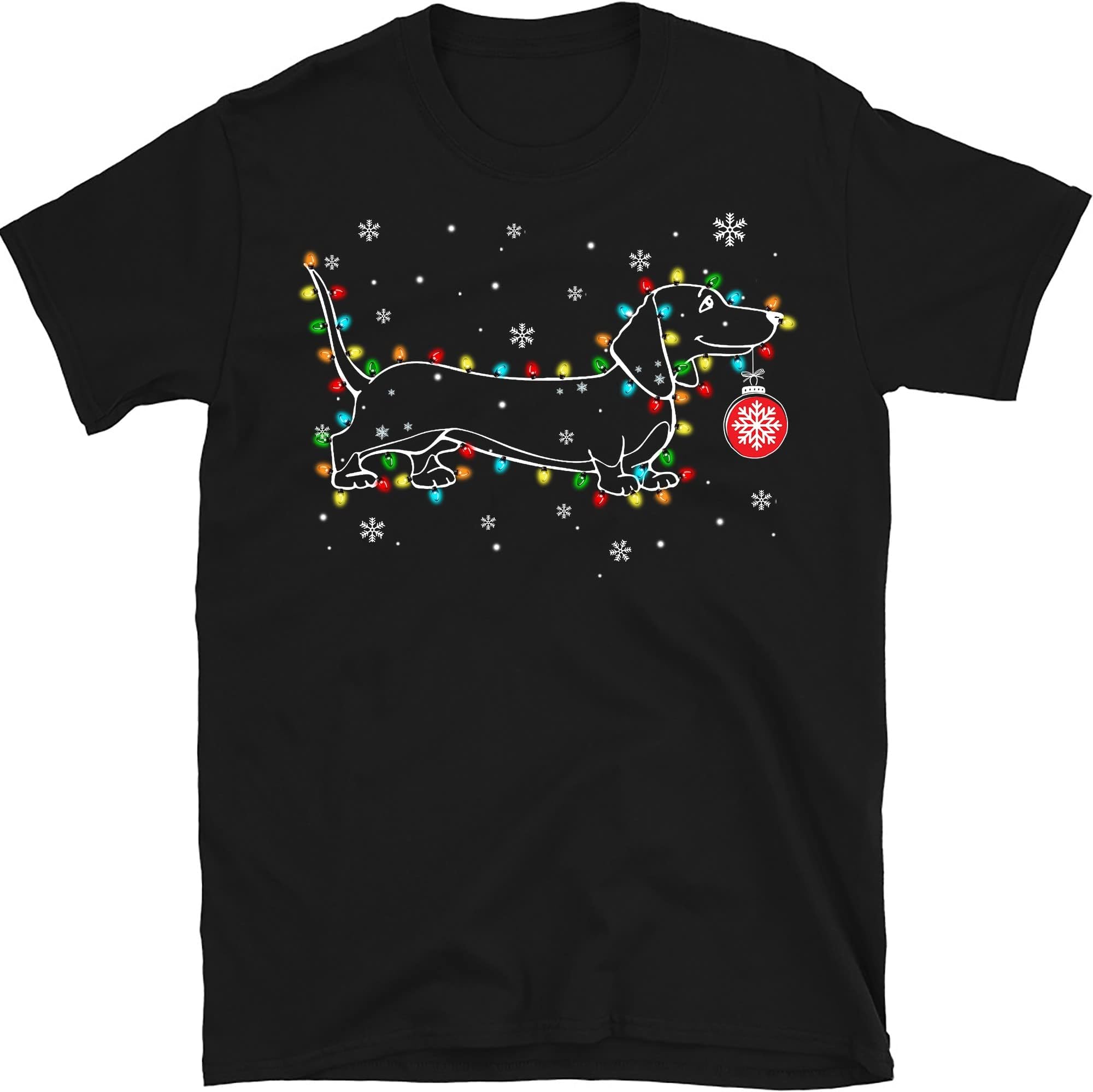 Dachshund Christmas Lights Shirt, Dog Lover Christmas, Dachshund Mom Gift, Funny Dog T Shirt – Black/X-Large