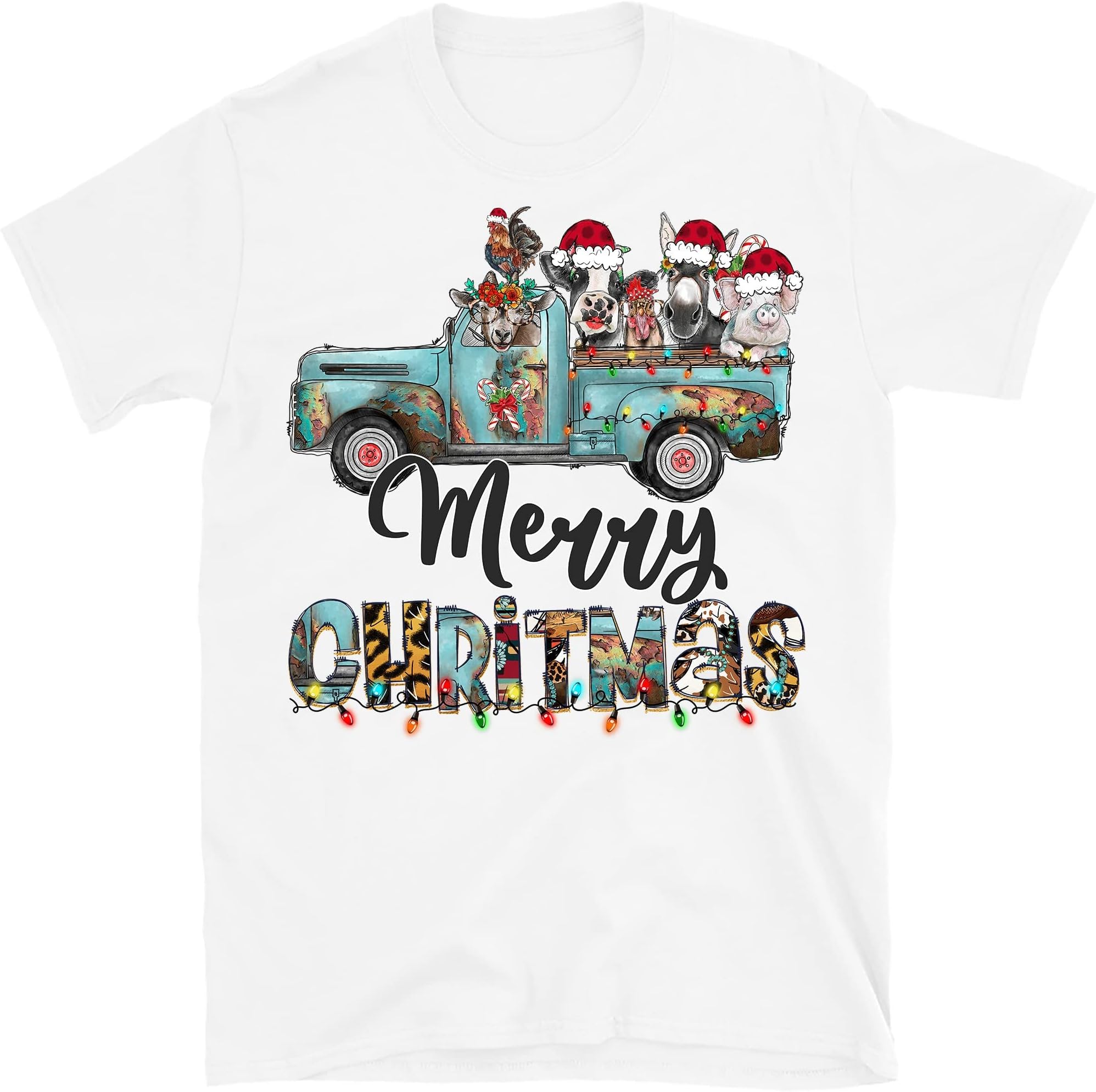 Farm Animals Christmas Shirt, Merry Christmas Heifers Tee, Christmas Cow T-Shirt, Highland Cow Farmer – White/Large