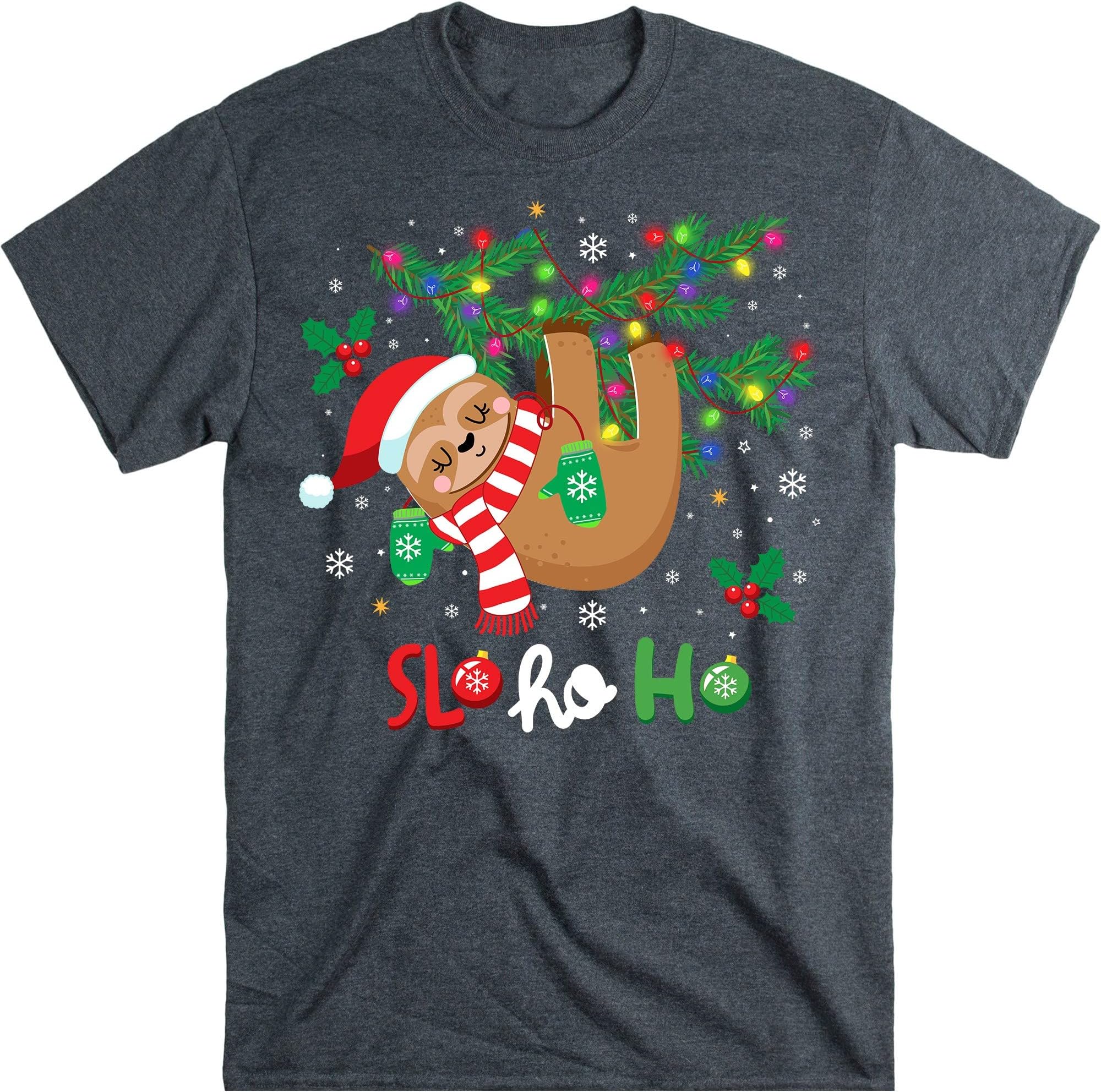 Merry Slothmas Shirt, Santa Sloth Lights Sloth Lover Gift Sloth T-Shirt, Sloth Christmas Tree Funny Shirt – Dark Heather/3X-Large