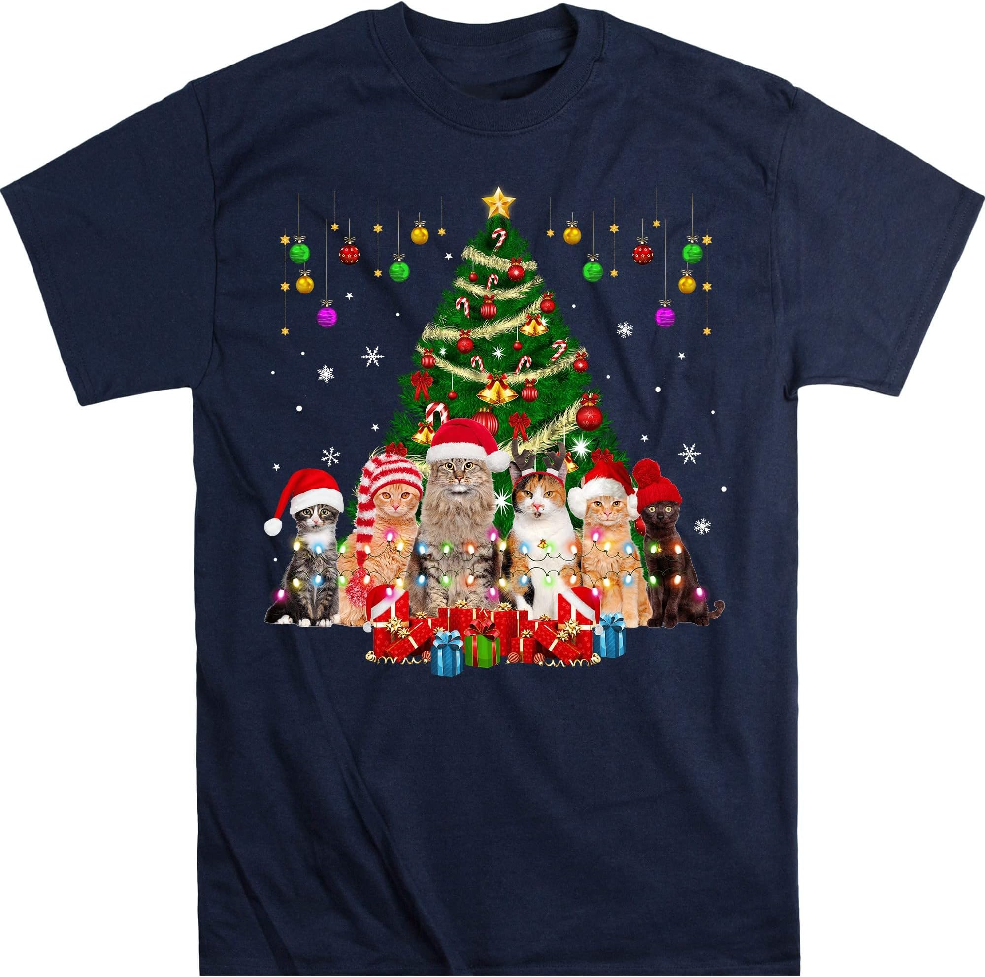 Cat Christmas Funny Meowy Christmas Tree,Meowy Cat Christmas Shirt, Funny Cats Sweater, Cat Mom – Navy/X-Large